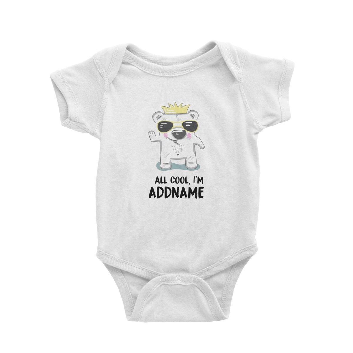 All Cool Polar Bear with Crown Addname Baby Romper Personalizable Designs Animal