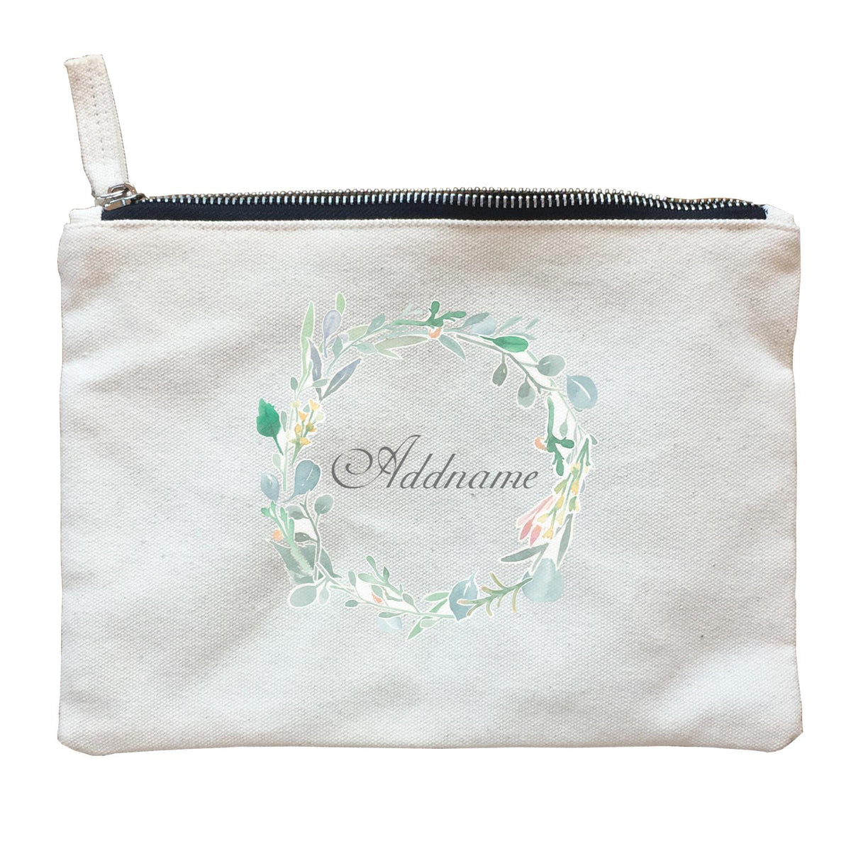 Green Leaf Rustic Wreath Addname Accessories Zipper Pouch