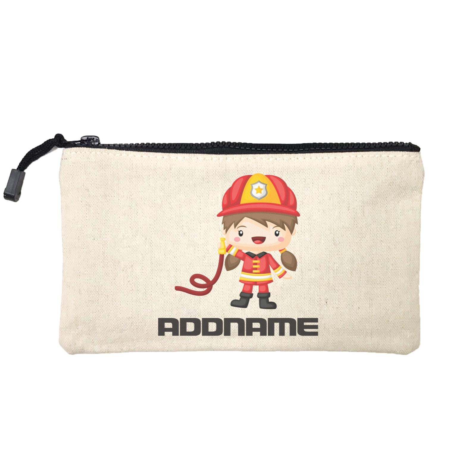 Birthday Firefighter Girl Holding Water Hose Addname Mini Accessories Stationery Pouch