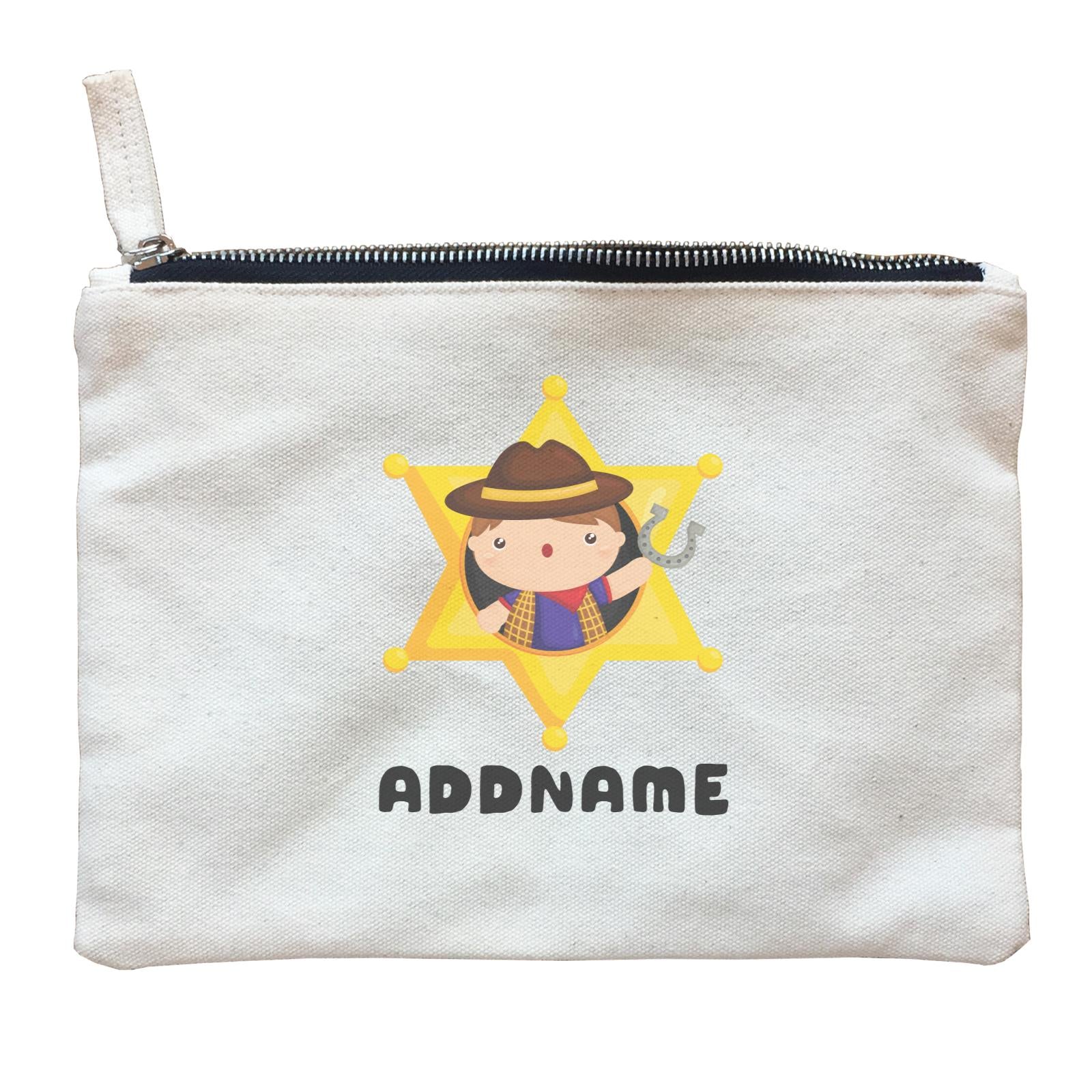 Birthday Cowboy Style Little Cowboy Holding Hoe In Star Badge Addname Zipper Pouch