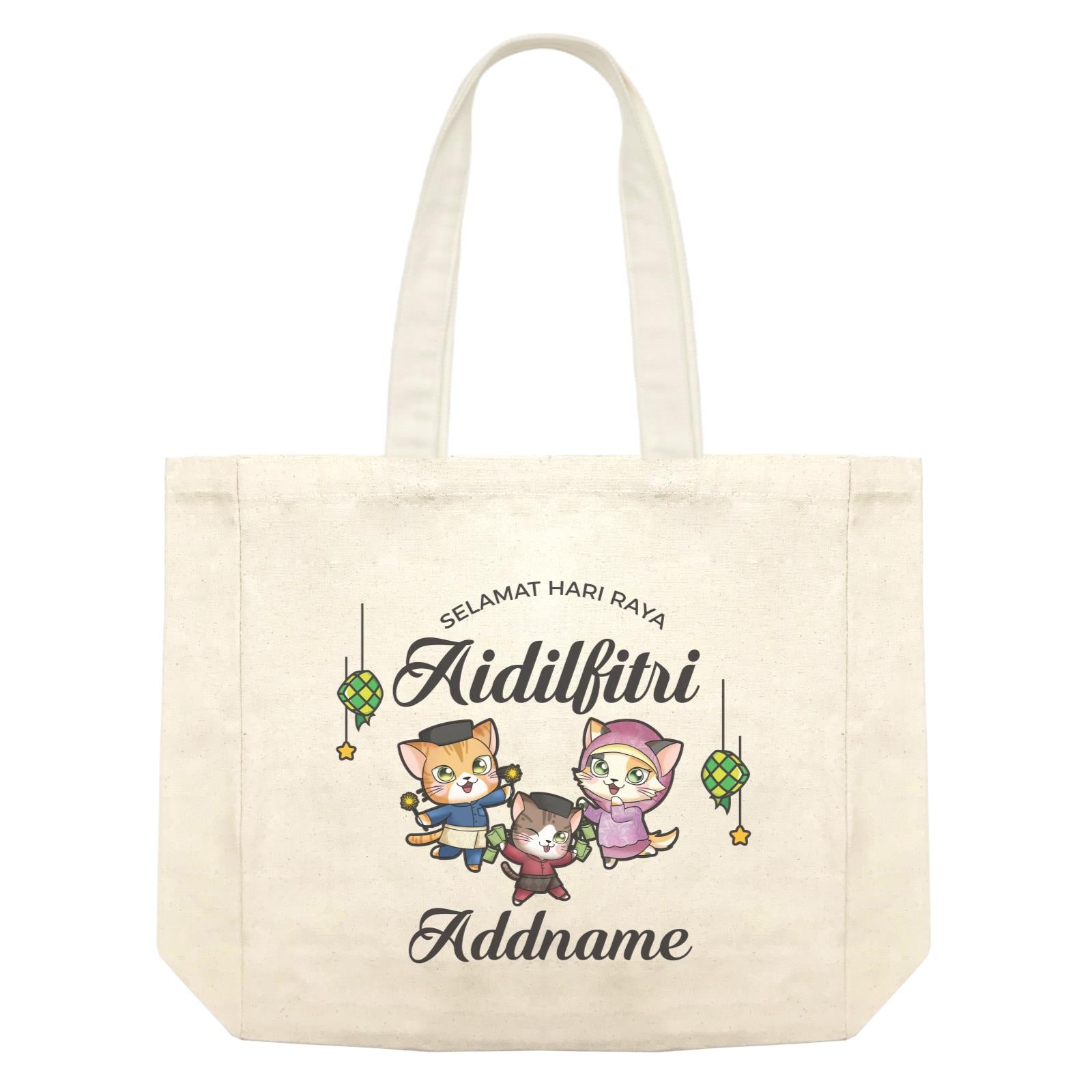Raya Cute Animals Cat Family With Brother Wishes Selamat Hari Raya Aidilfitri Shopping Bag