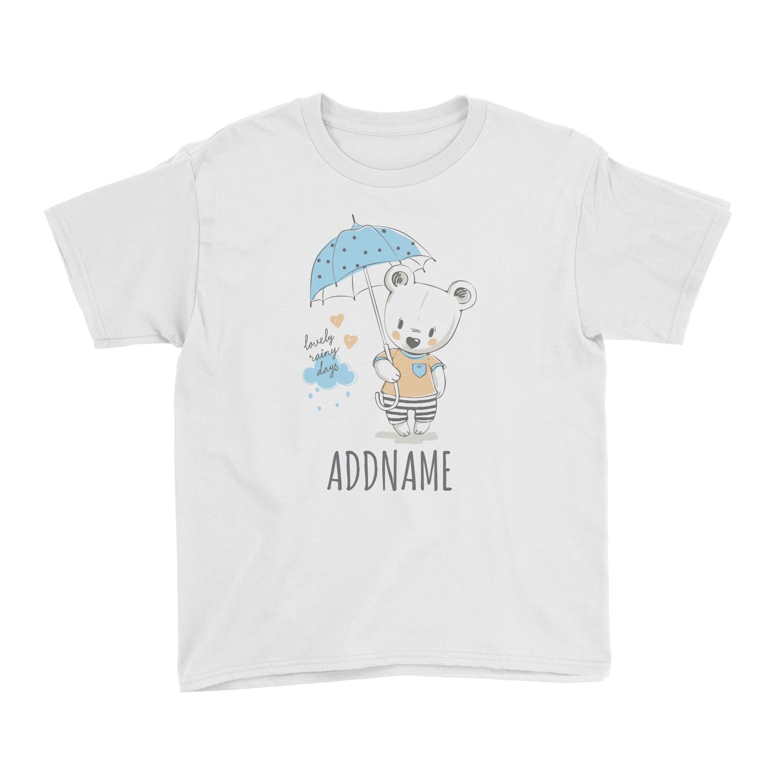 Bear with Umbrella White Kid's T-Shirt Personalizable Designs Cute Sweet Animal HG