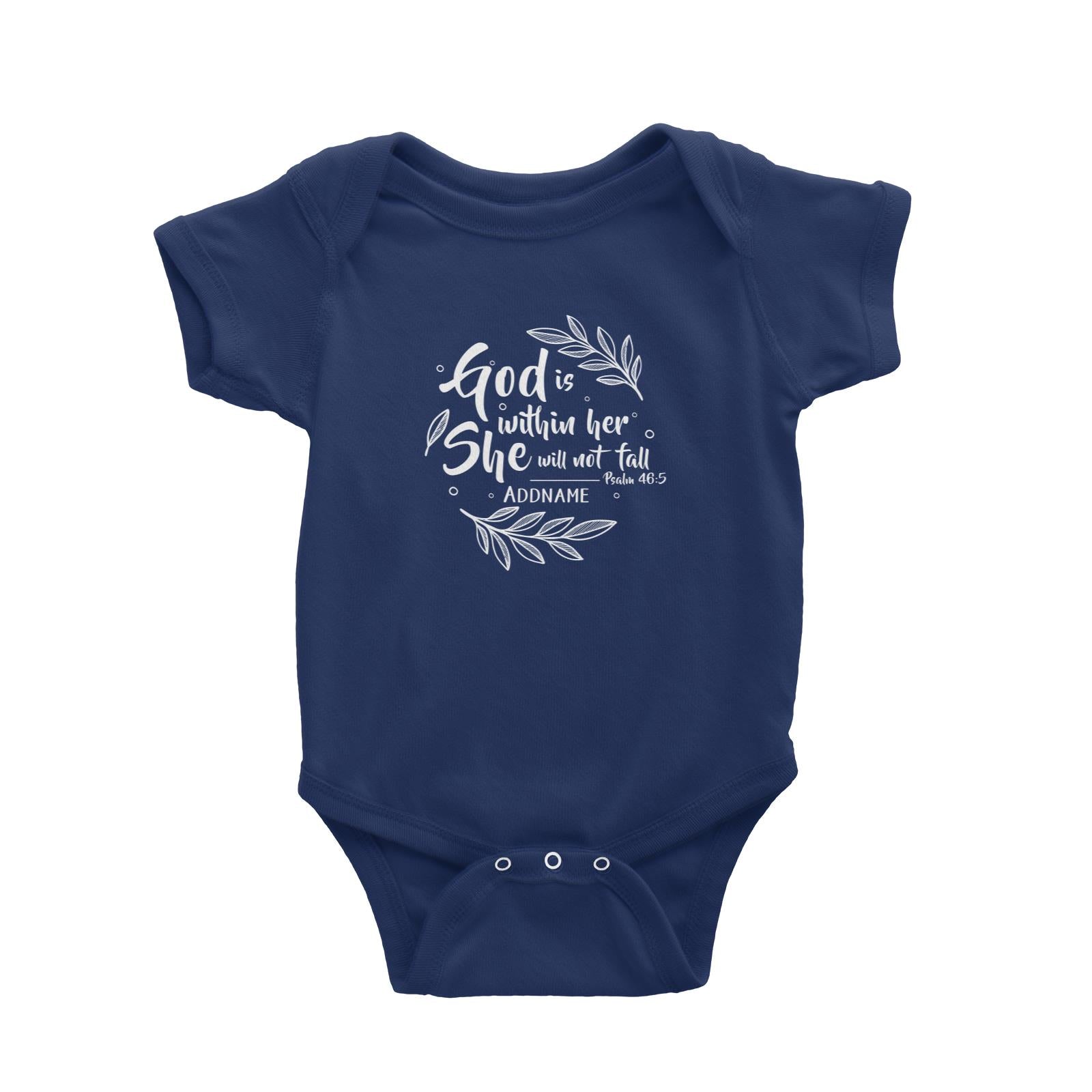 Christian For Her God is WIthin Her She Will Not Fall Psalm 46.5 Addname Baby Romper