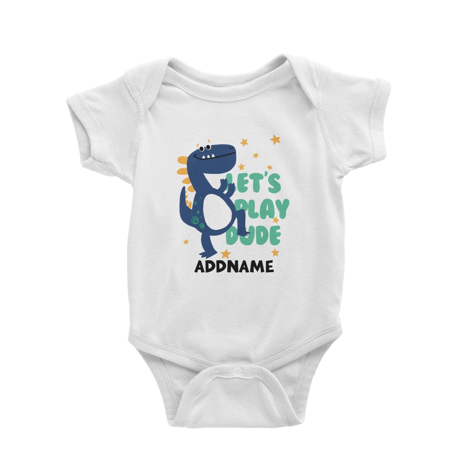 Let's Play Dude Dinosaur Addname White Baby Romper