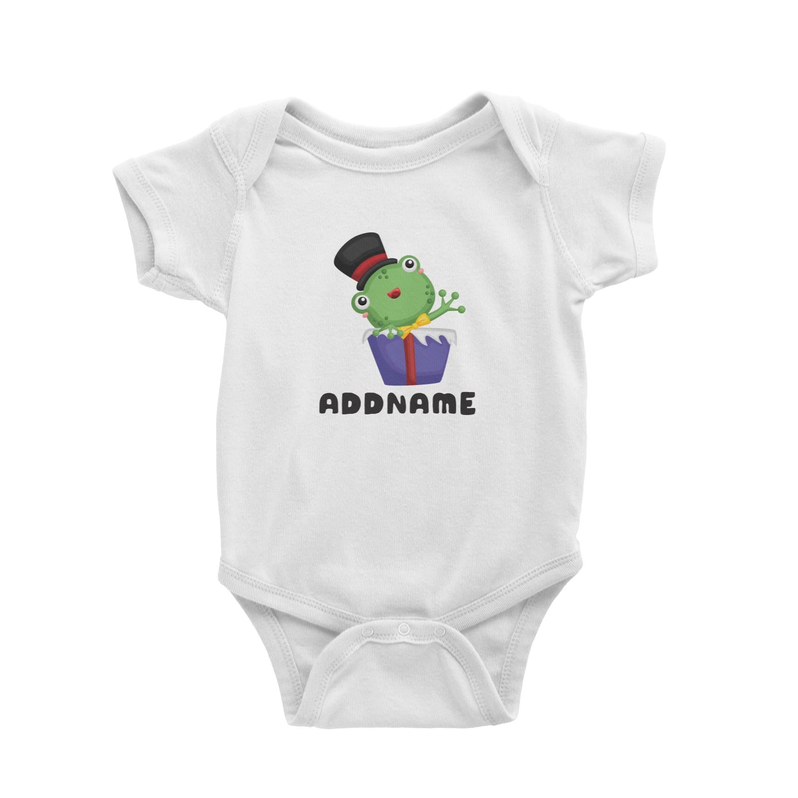 Birthday Frog Frog Wearing Hat Inside Present Box Addname Baby Romper