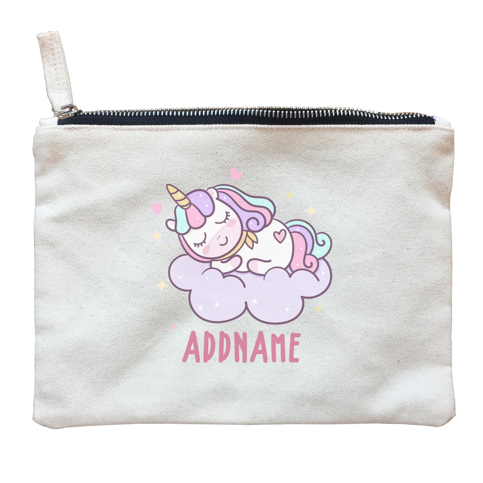 Unicorn And Princess Series Cute Pastel Sleeping Unicorn On a Cloud Addname Zipper Pouch