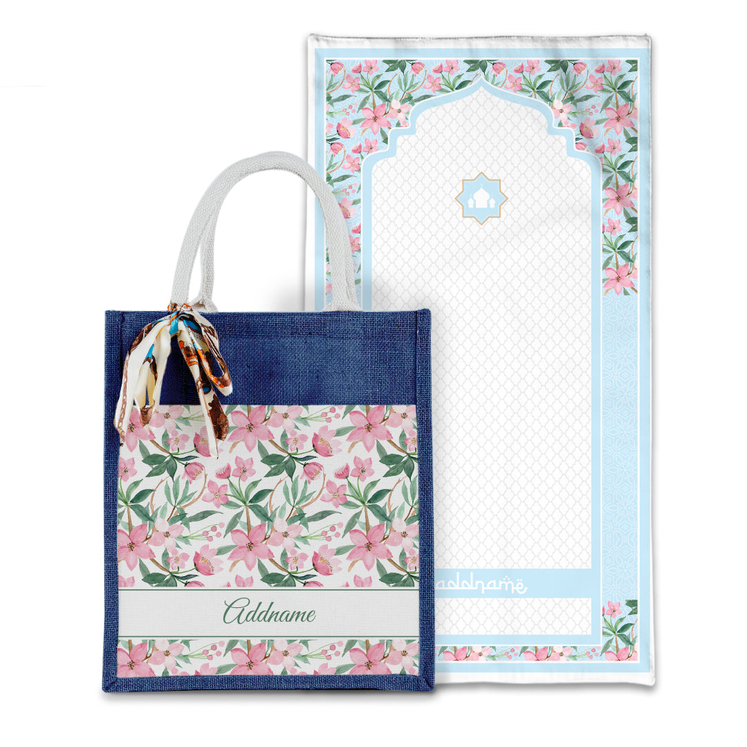 Laura Blossom Sejadah with Matching Colourful Jute Bag