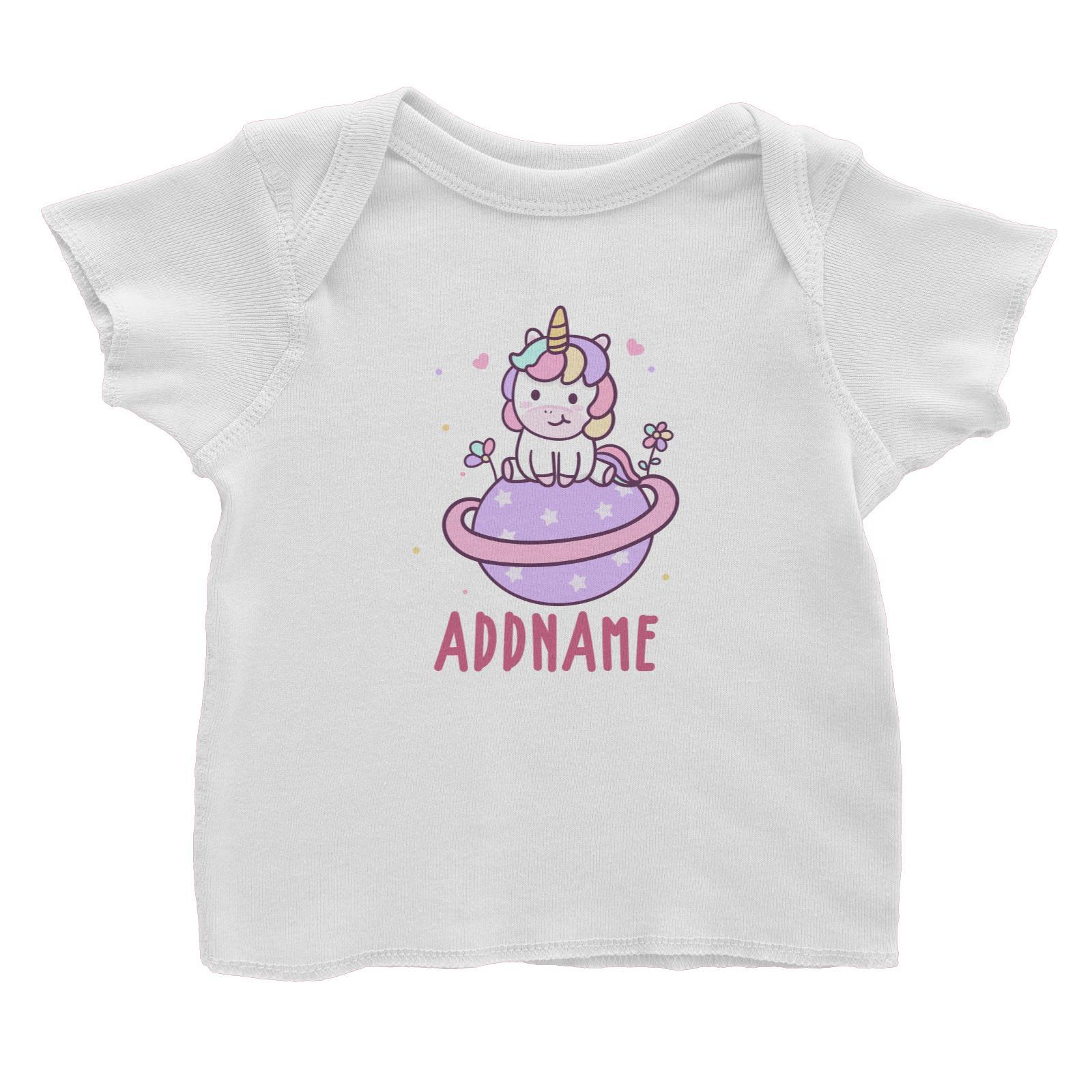 Unicorn And Princess Series Cute Pastel Unicorn Sitting On Planet Addname Baby T-Shirt