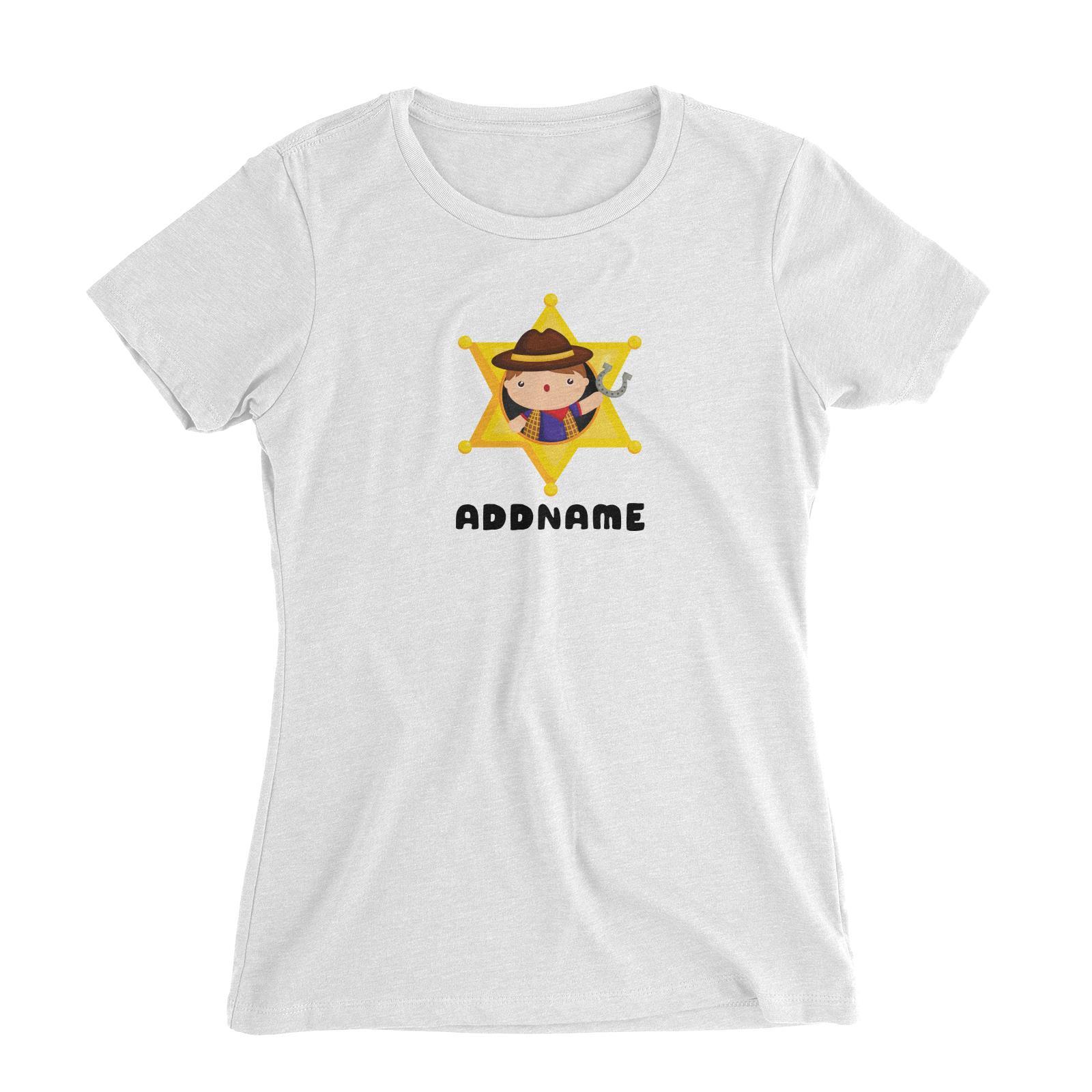 Birthday Cowboy Style Little Cowboy Holding Hoe In Star Badge Addname Women's Slim Fit T-Shirt