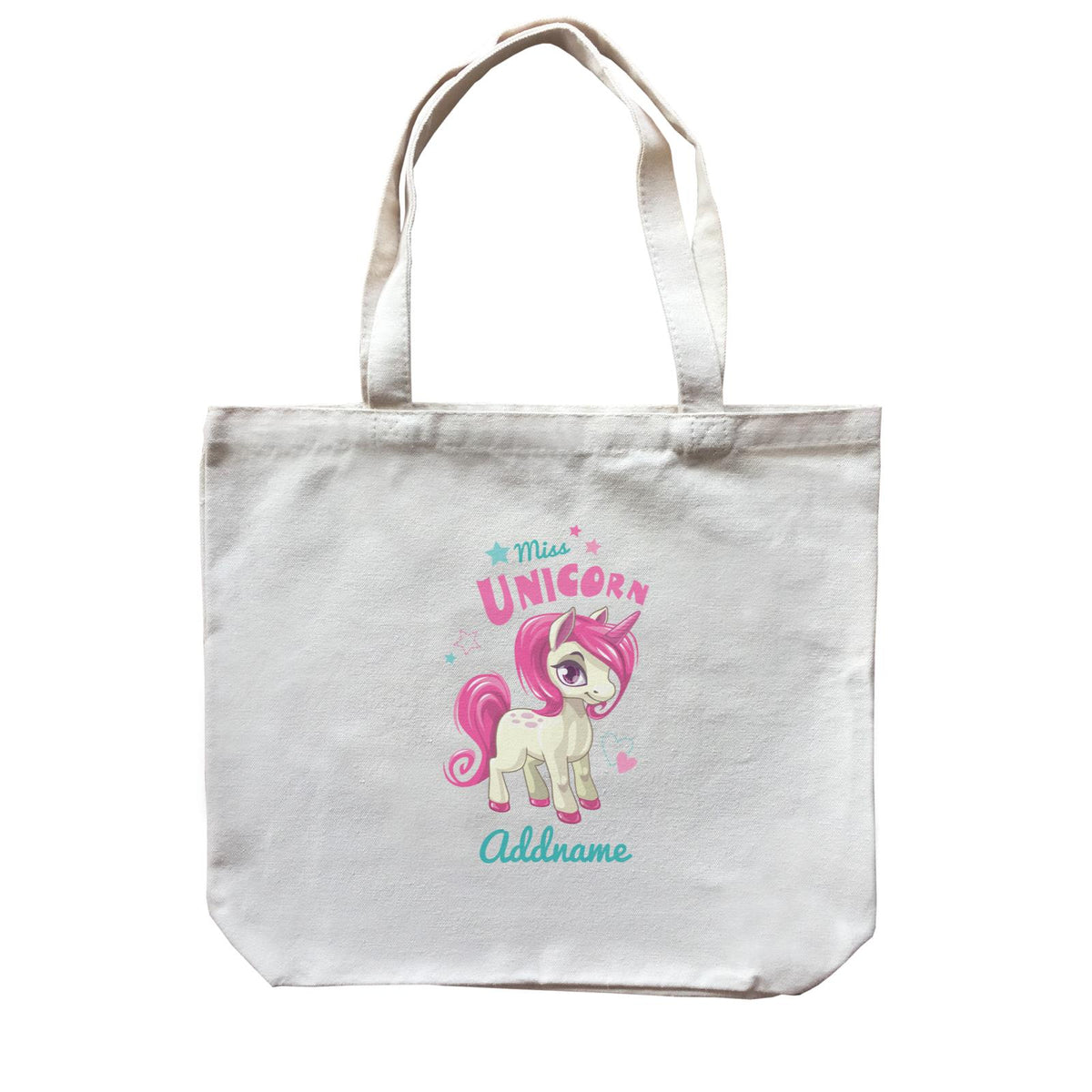 Pastel Pink Miss Unicorn Cartoon Accessories Addname Canvas Bag