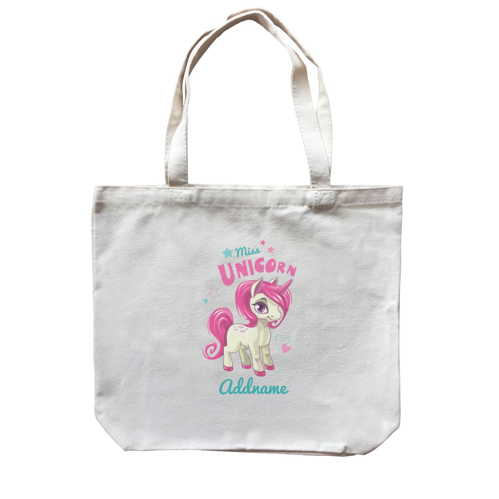 Pastel Pink Miss Unicorn Cartoon Accessories Addname Canvas Bag