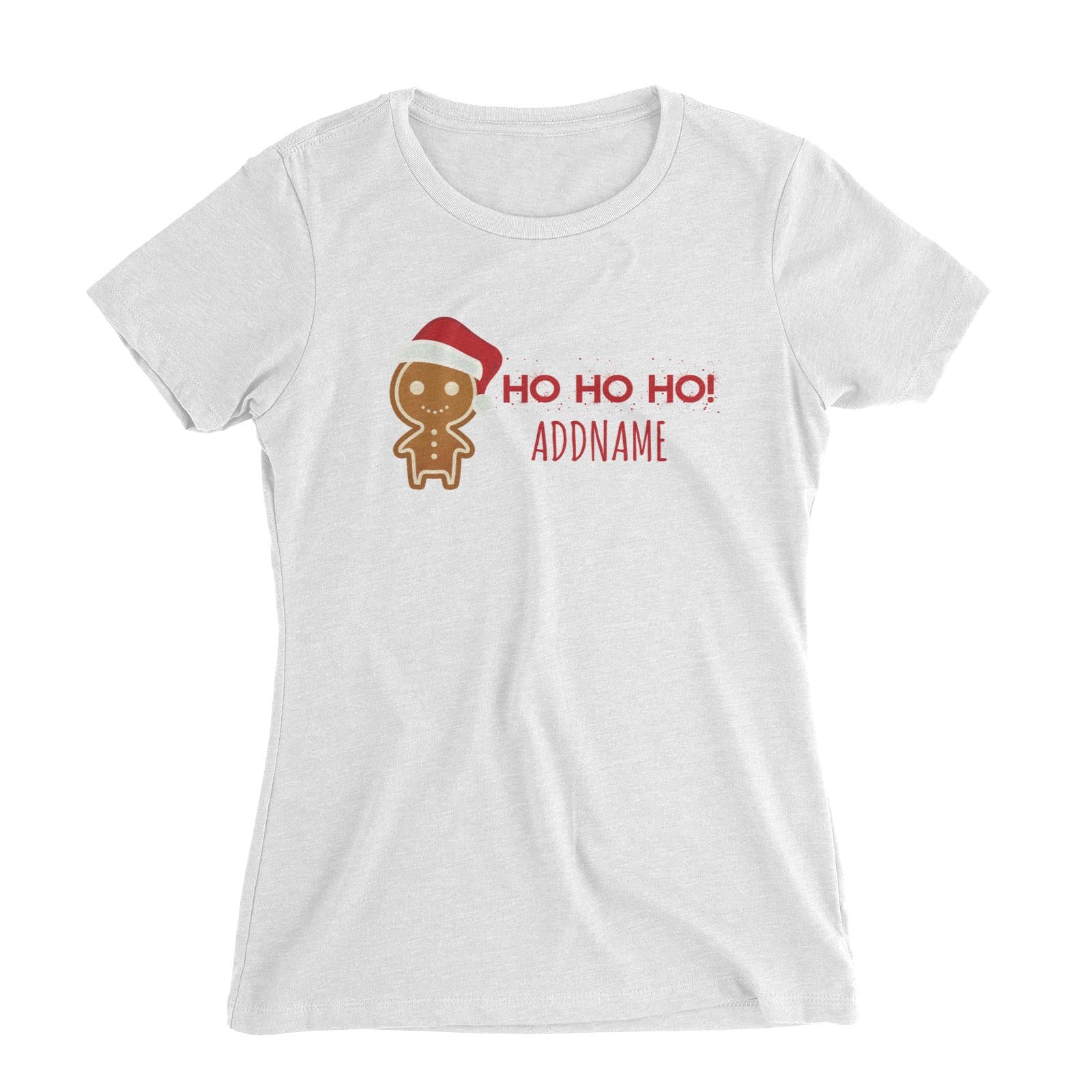 Cute Gingerbread Man with Santa Hat Addname Women's Slim Fit T-Shirt Christmas Matching Family Lettering Personalizable Designs