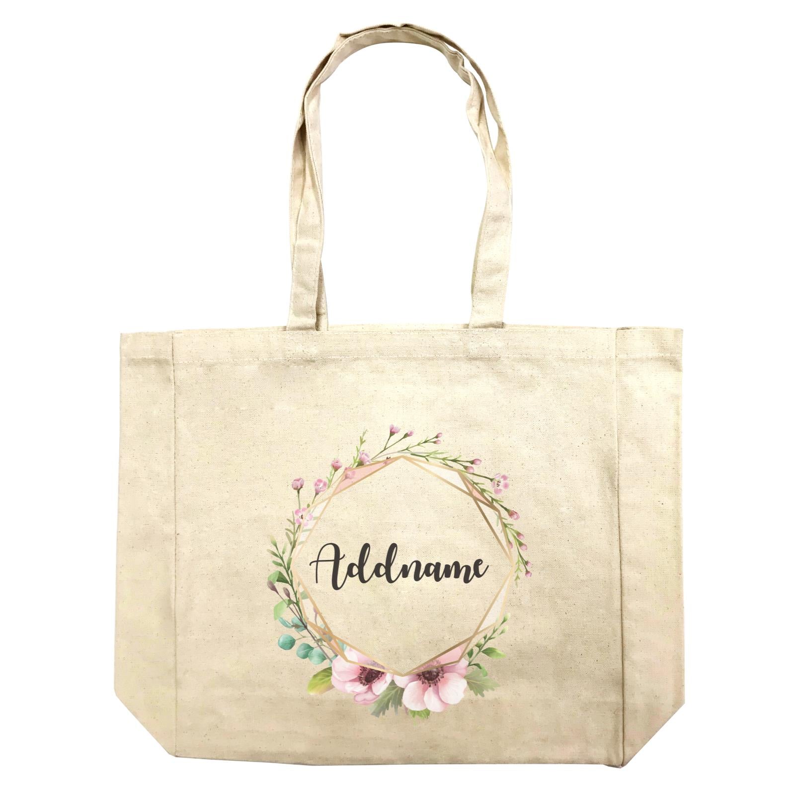 Floral Modern Pink with Geometric Frame Addname Shopping Bag