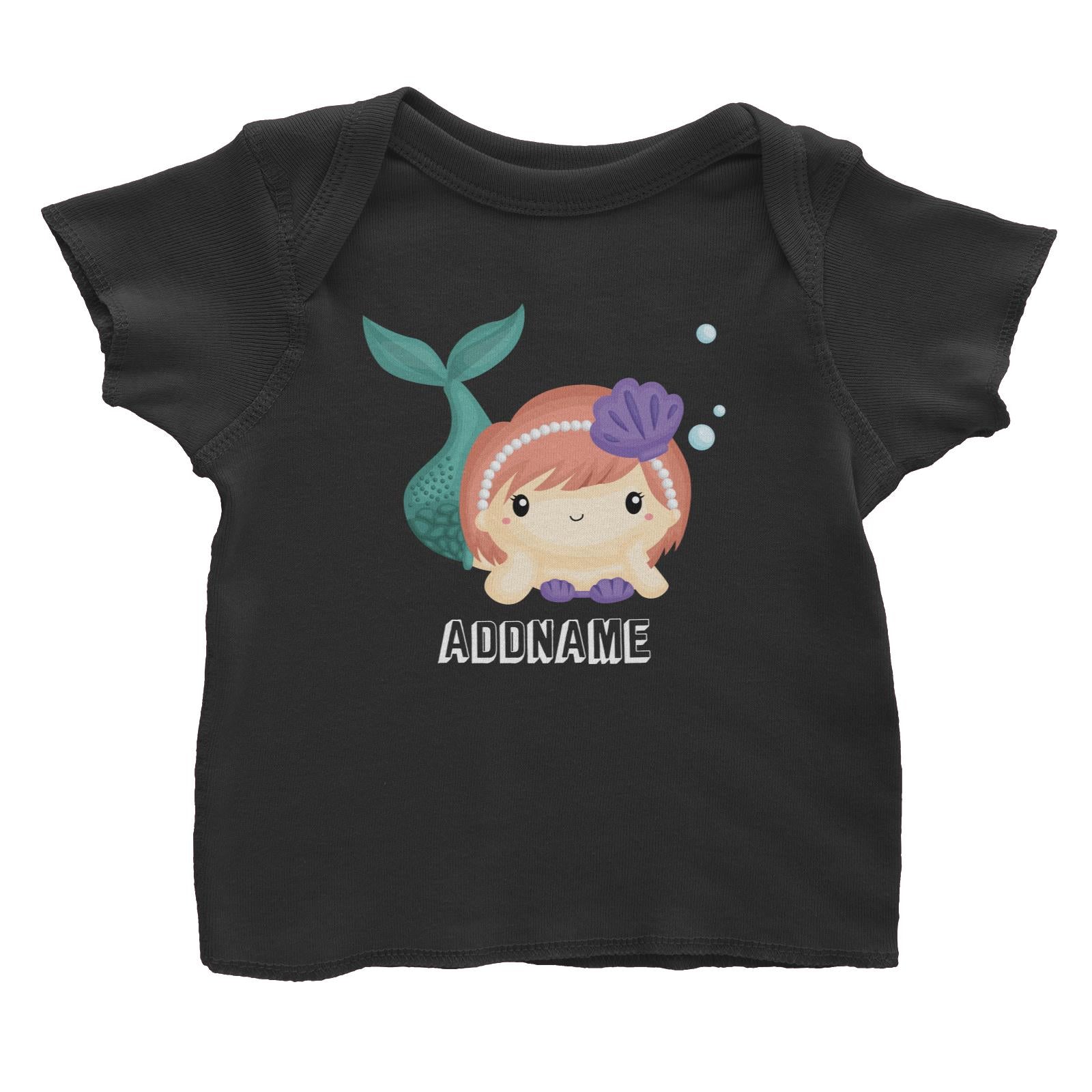 Birthday Mermaid Peach Short Hair Mermaid Laying Addname Baby T-Shirt
