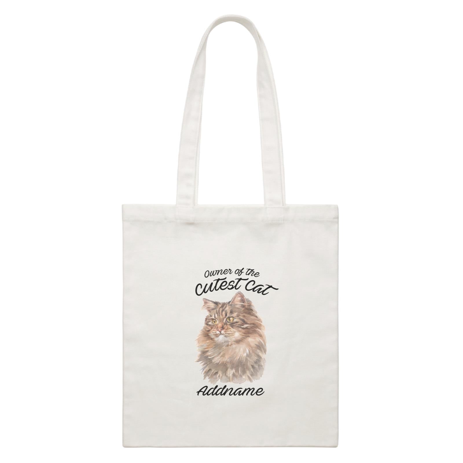 Watercolor Owner Of The Cutest Cat Siberian Cat Brown Addname White Canvas Bag