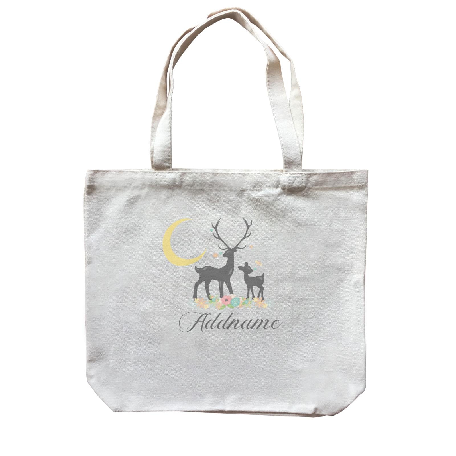 Basic Family Series Pastel Deer Family With Moon and Flower Addname Canvas Bag