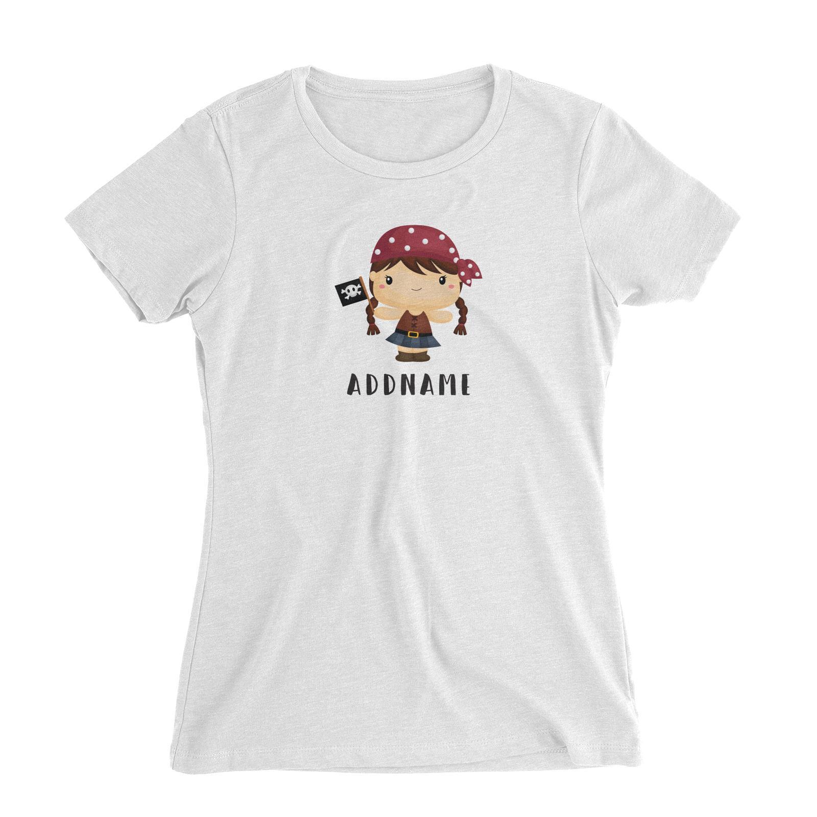Birthday Pirate Girl Crew Holding Pirate Flag Addname Women's Slim Fit T-Shirt