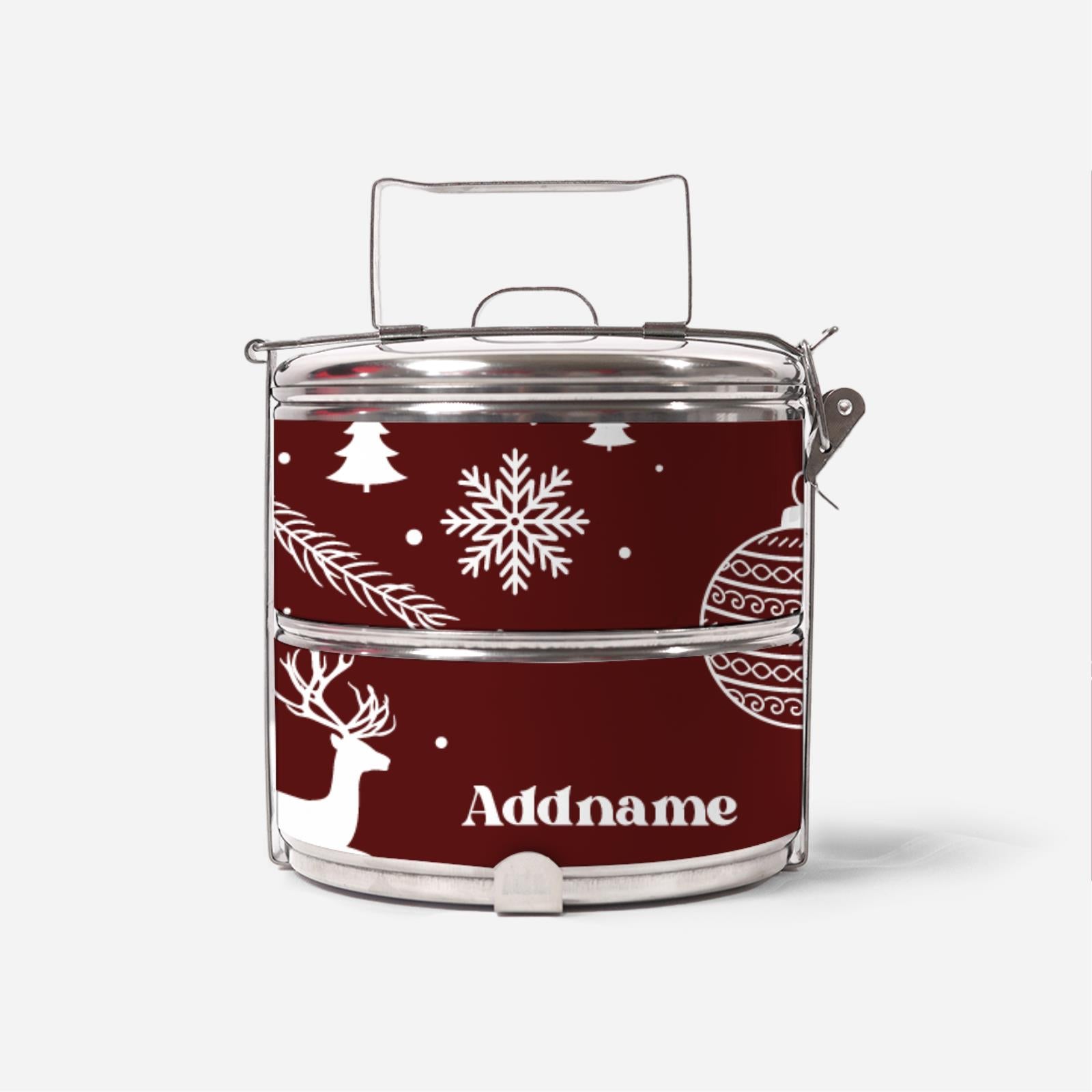 Christmas Series Standard Two Tier Standard Two Tier Tiffin Carrier - Jubilant Reindeers Red