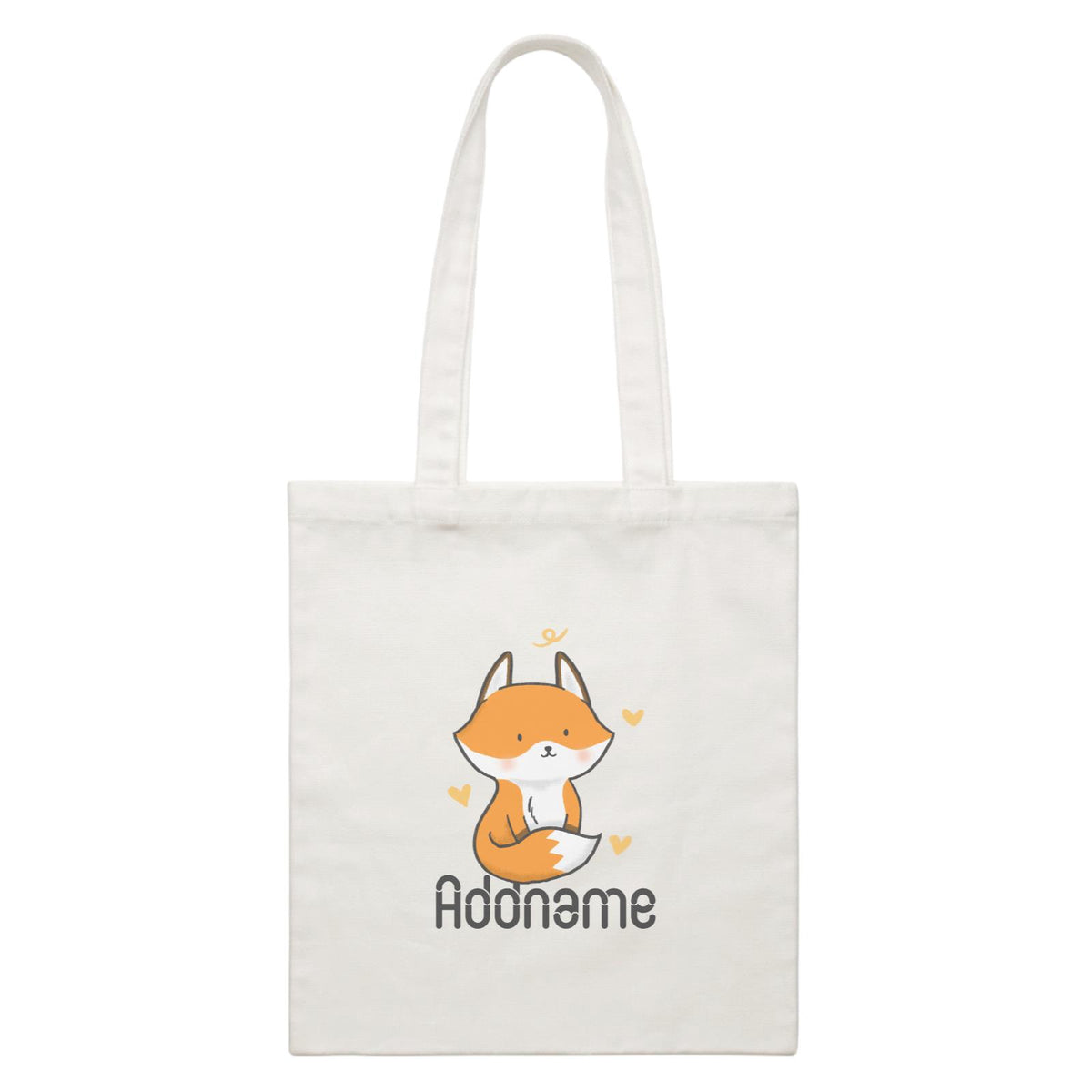 Cute Hand Drawn Style Fox Addname White Canvas Bag