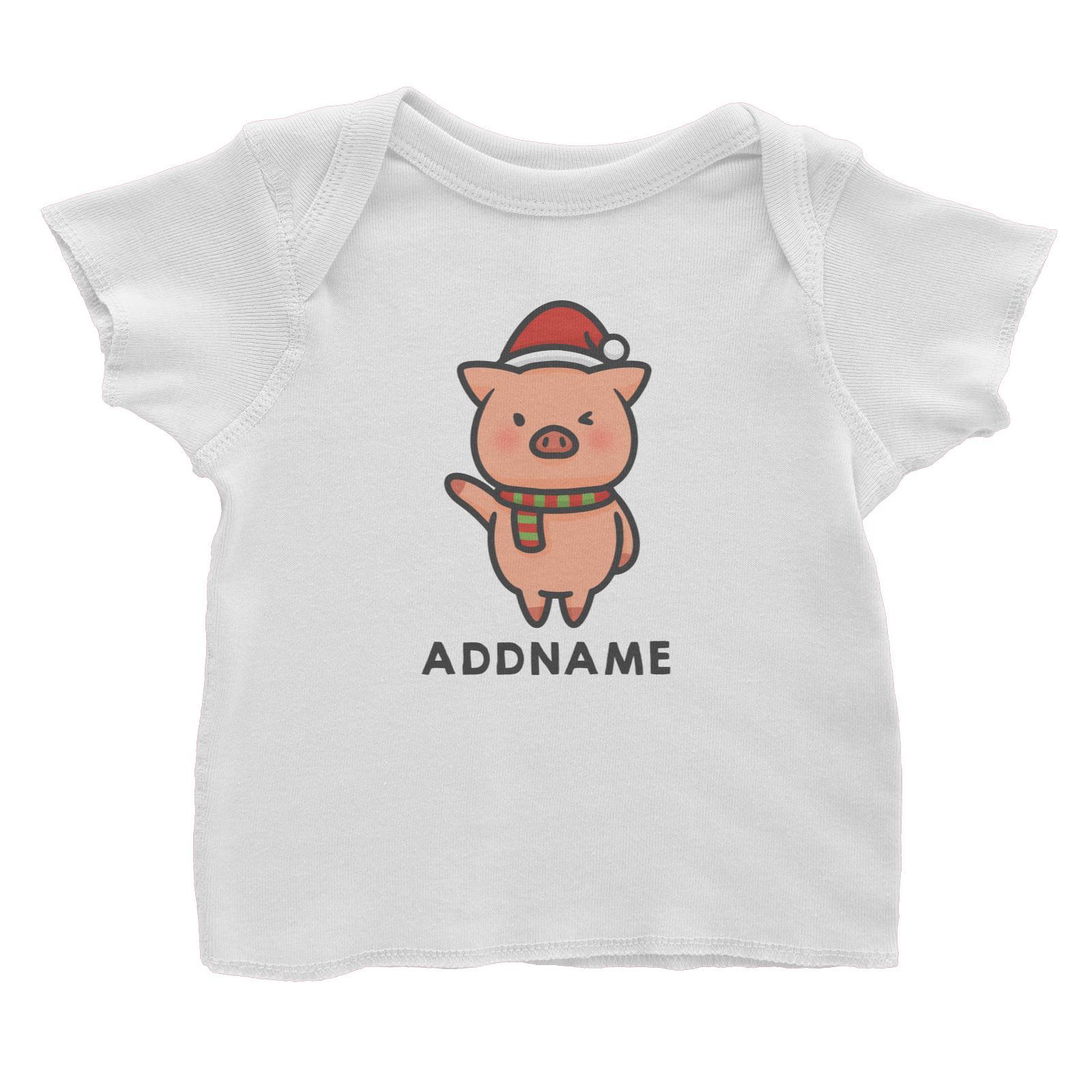 Xmas Cute Pig Christmas Hat Addname Accessories Baby T-Shirt