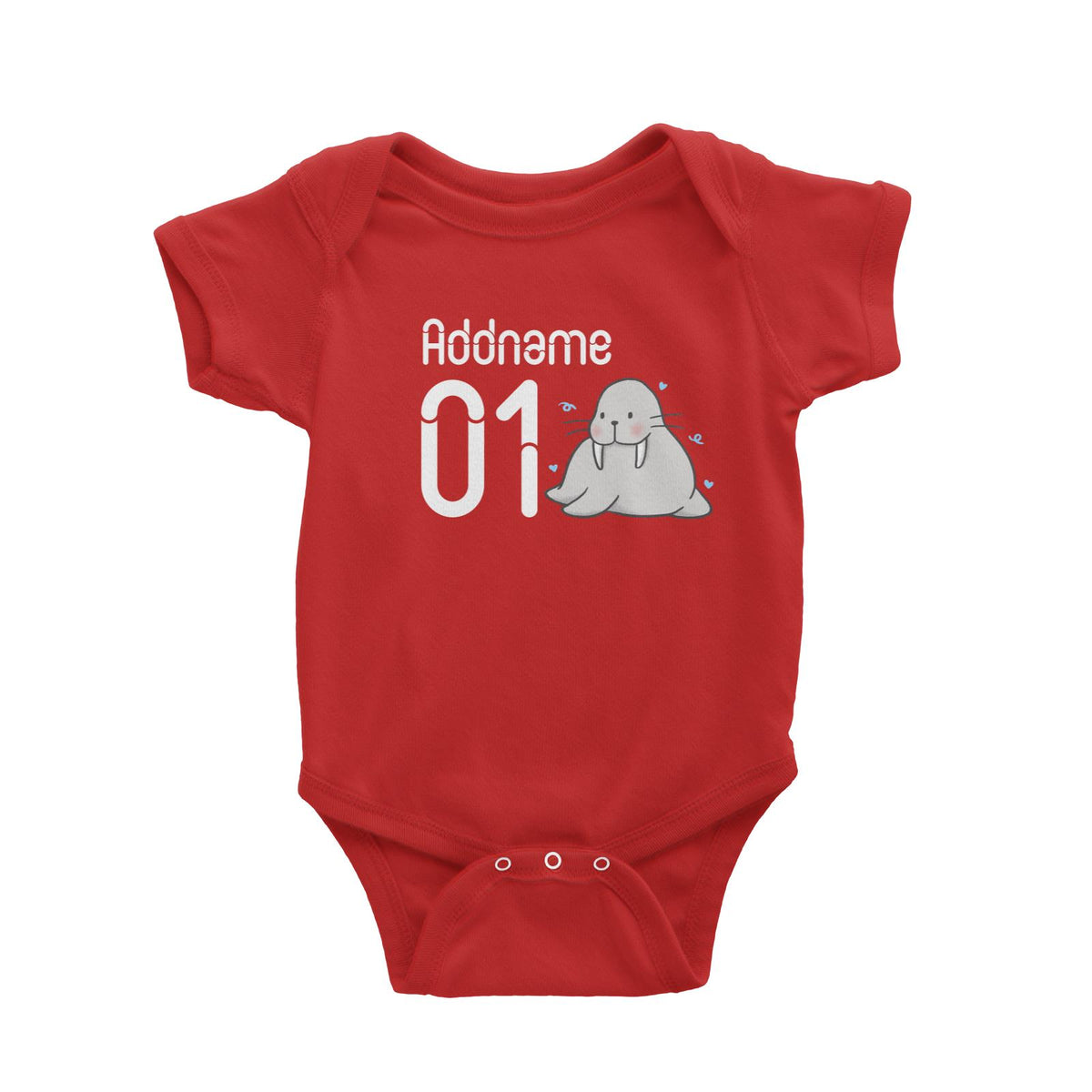 Name and Number Cute Hand Drawn Style Walrus Baby Romper