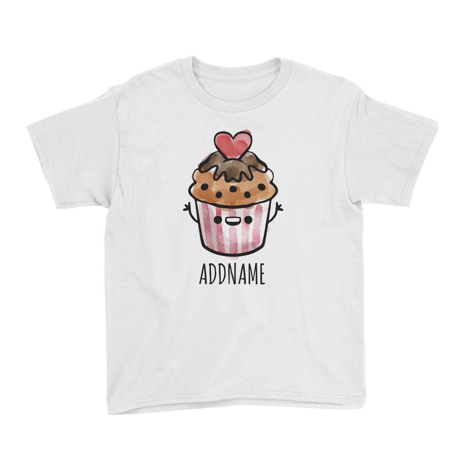 Watercolour Cartoon Cupcake White White Kid's T-Shirt  Matching Family Personalizable Designs