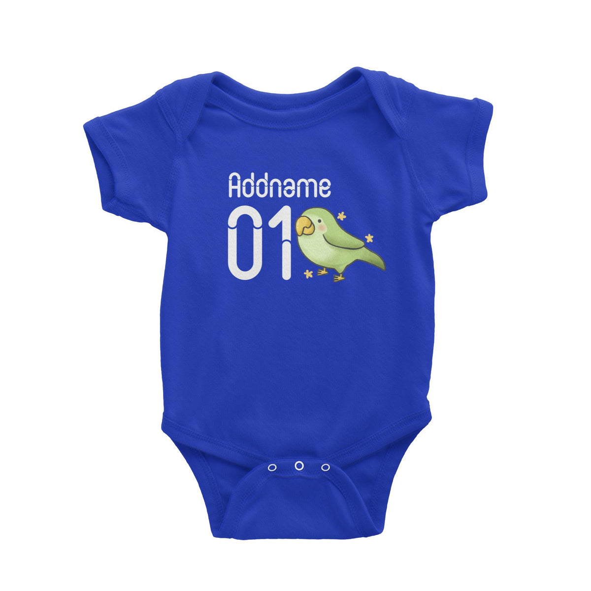 Name and Number Cute Hand Drawn Style Parrot Baby Romper
