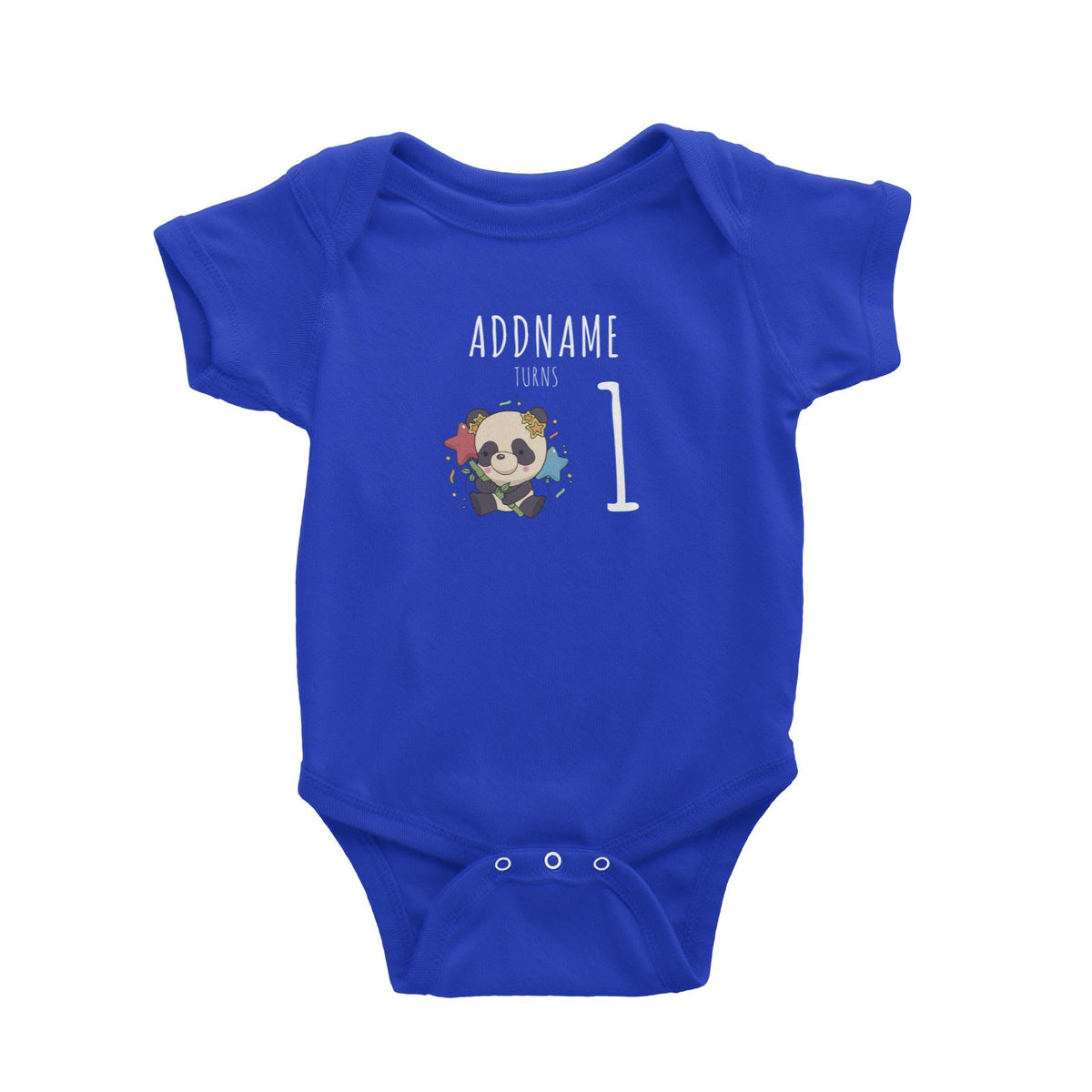 Birthday Sketch Animals Panda with Party Hat Holding Bamboo Addname Turns 1 Baby Romper