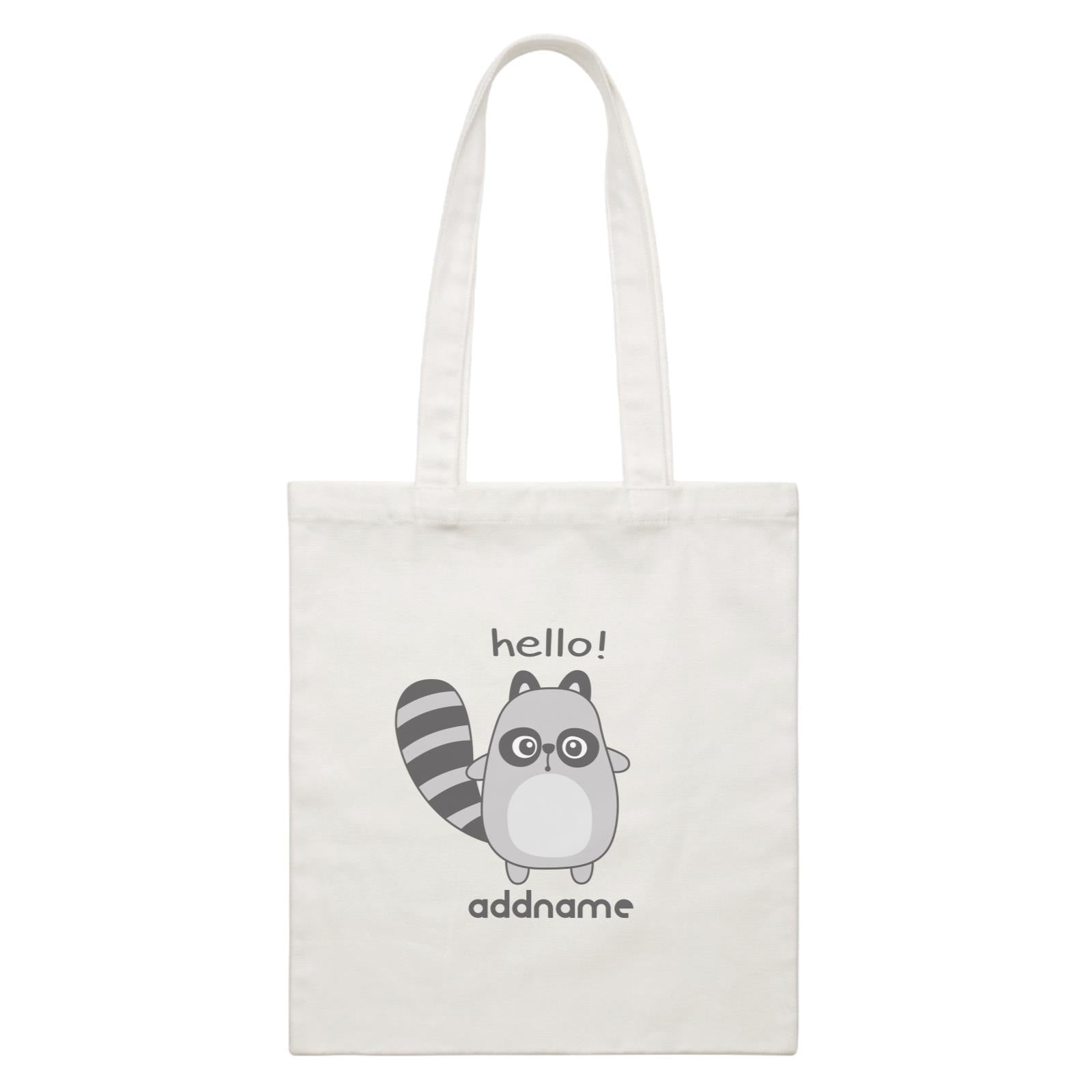 Cool Cute Animals Racoon Hello Addname White Canvas Bag