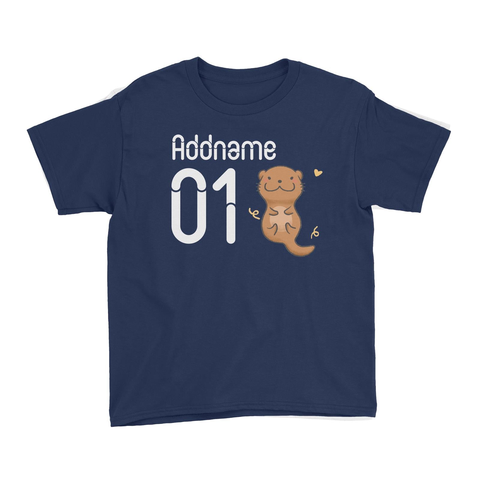 Name and Number Cute Hand Drawn Style Otter Kid's T-Shirt