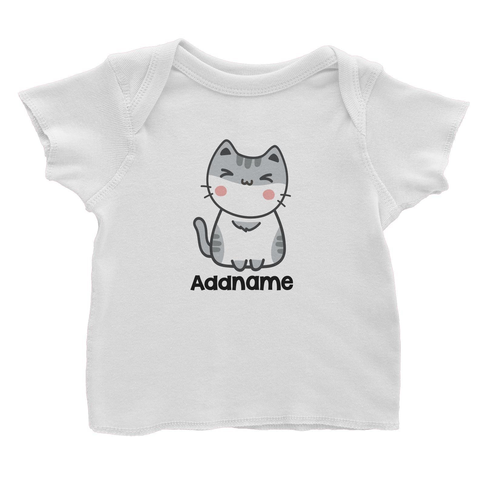 Drawn Adorable Cats White & Grey Addname Baby T-Shirt