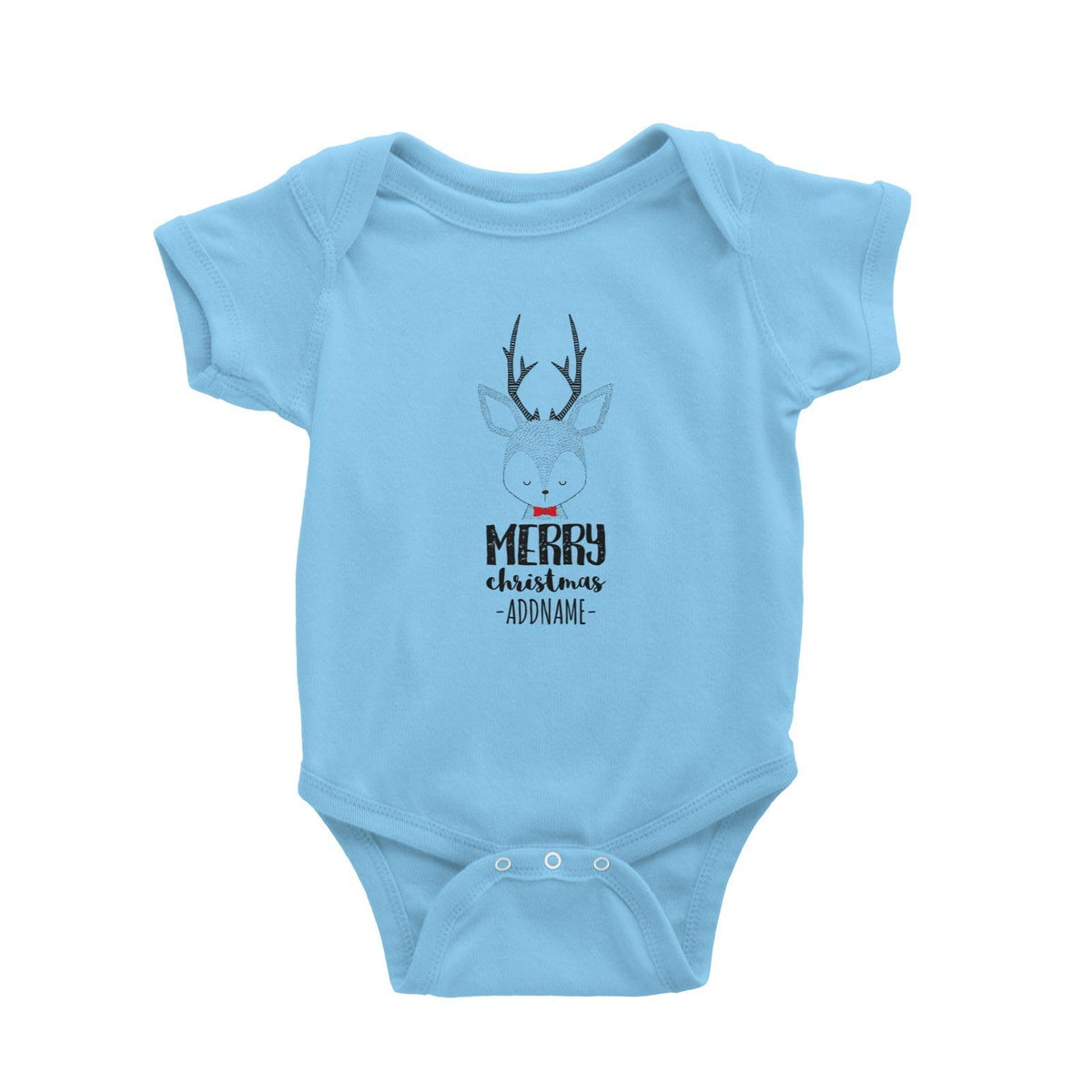 Reindeer Doodle Merry Christmas Greeying Addname Baby Romper  Personalizable Designs Animal Matching Family