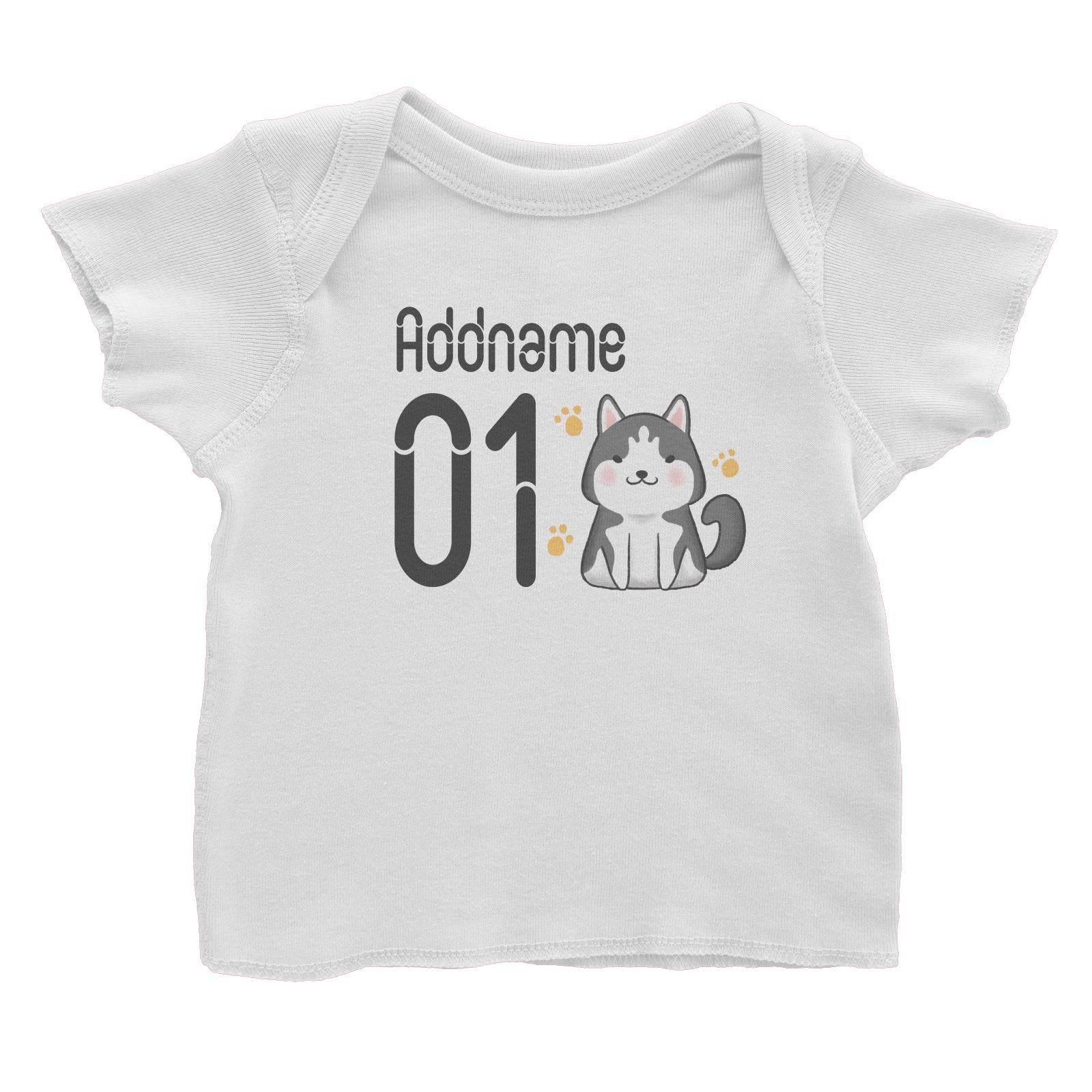 Name and Number Cute Hand Drawn Style Husky Baby T-Shirt (FLASH DEAL)