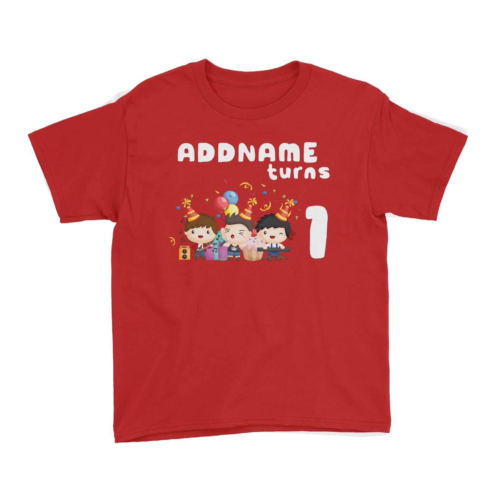 Birthday Music Band Boy Group Addname Turns 1 Kid's T-Shirt