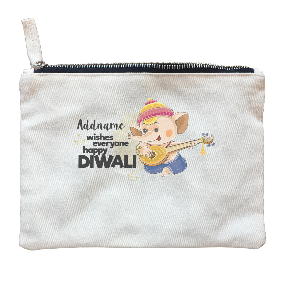 Cute Ganesha Addname Wishes Everyone Happy Diwali Zipper Pouch
