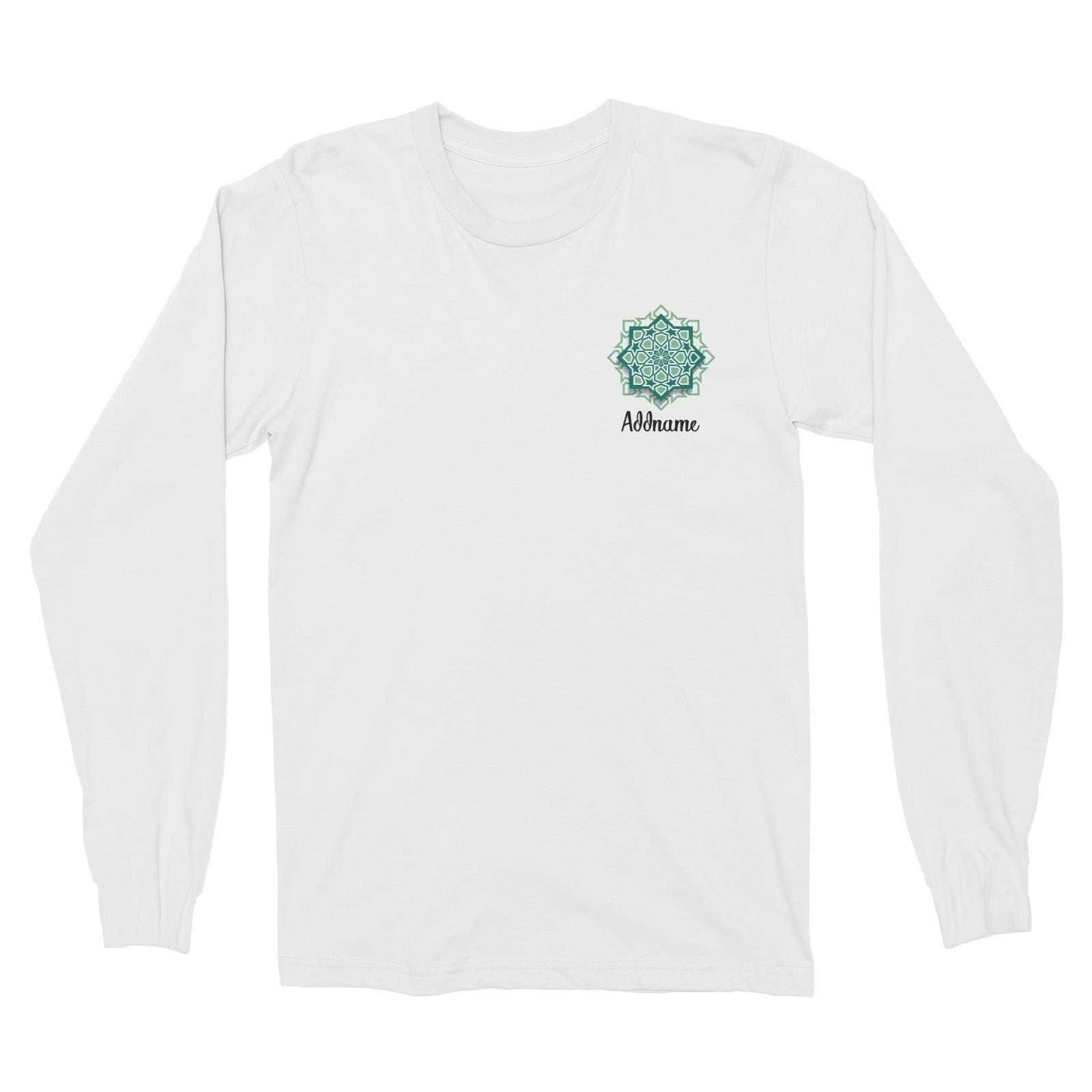 Raya Symbol Green Islamic Geometric Pocket Addname Long Sleeve Unisex T-Shirt