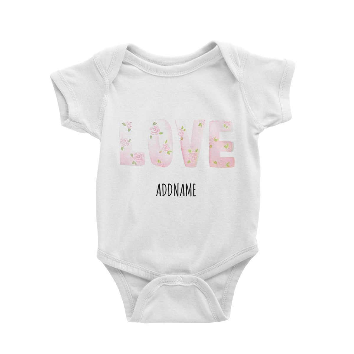 Watercolour Rose Love Letters White White Baby Romper