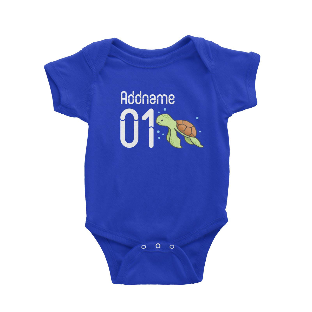Name and Number Cute Hand Drawn Style Turtle Baby Romper