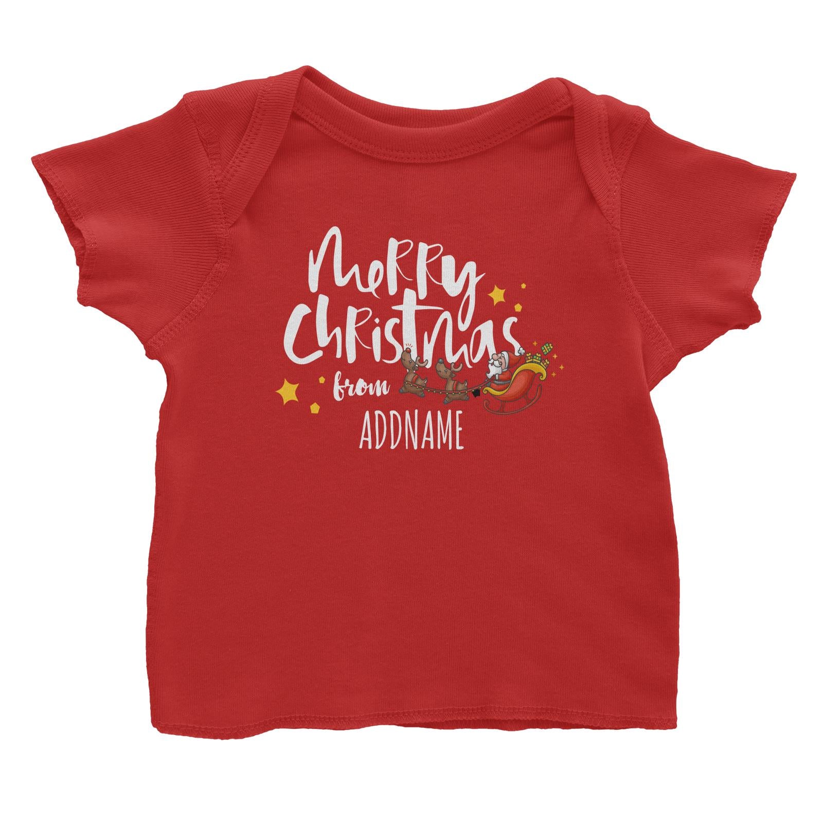 Cute Santa's Sleigh Merry Christmas Greeting Addname Baby T-Shirt  Personalizable Designs Matching Family