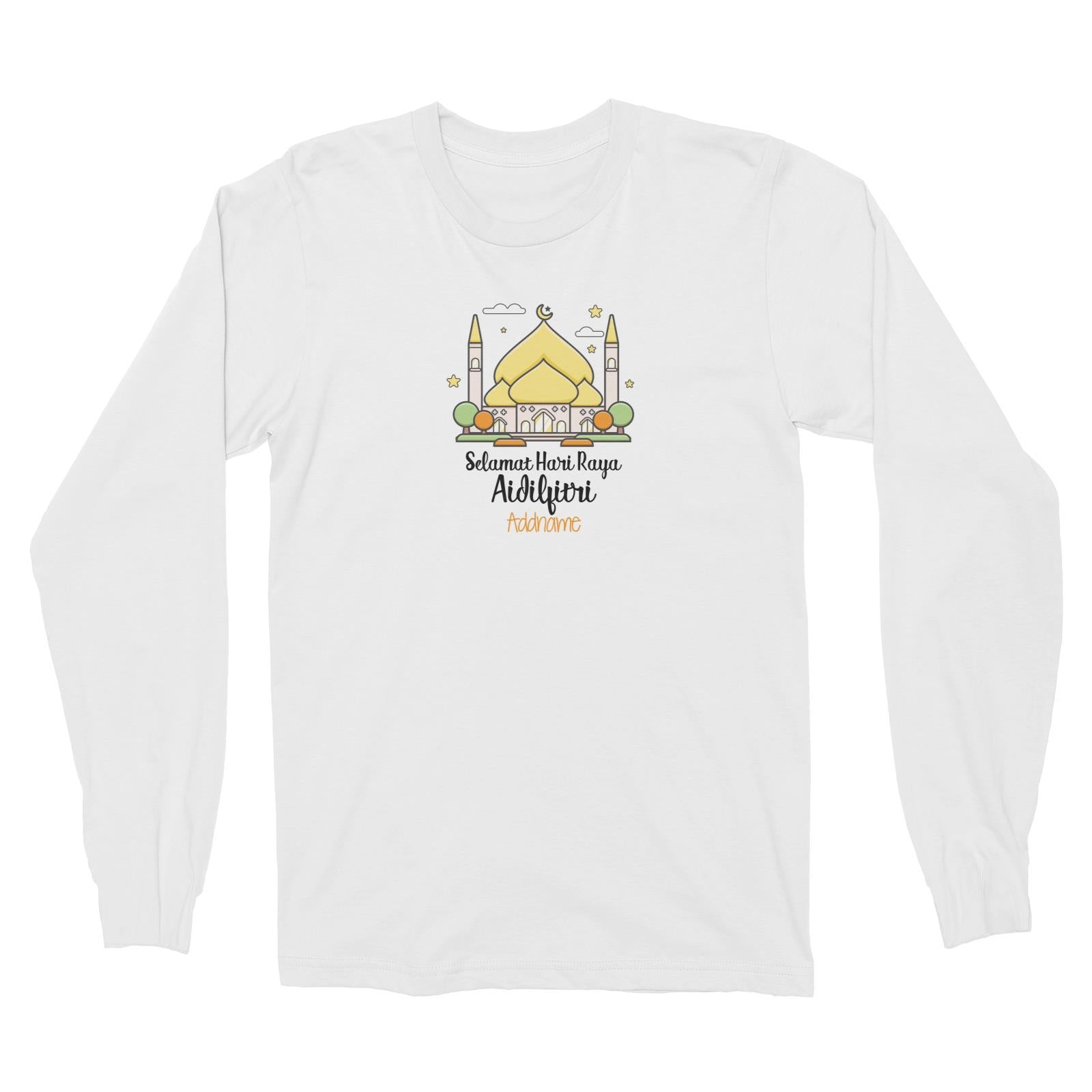 Raya Cute Mosque Cartoon Mosque Selamat Hari Raya Aidilfitri Addname Long Sleeve Unisex T-Shirt