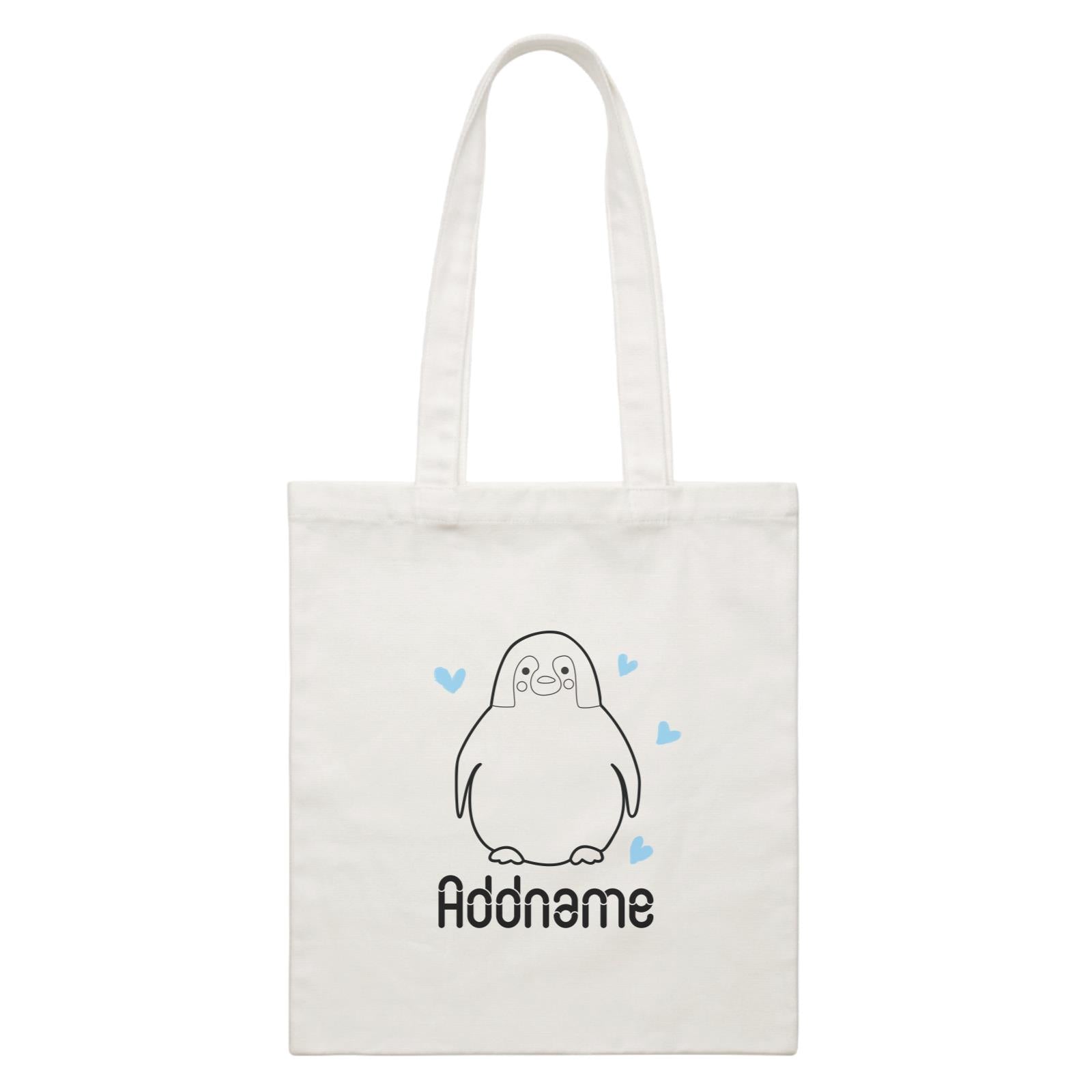 Coloring Outline Cute Hand Drawn Animals Cute Penguin Addname White White Canvas Bag