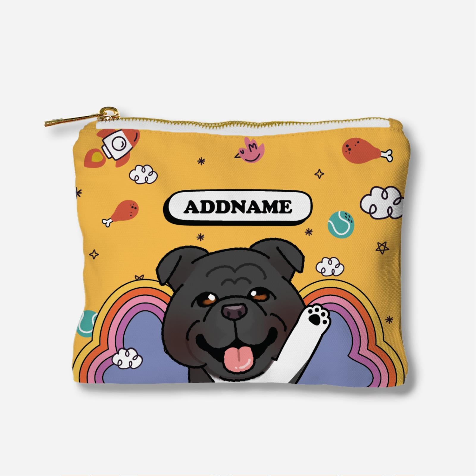 Paw Print Series Full Print Zipper Pouch - Black English Bulldog