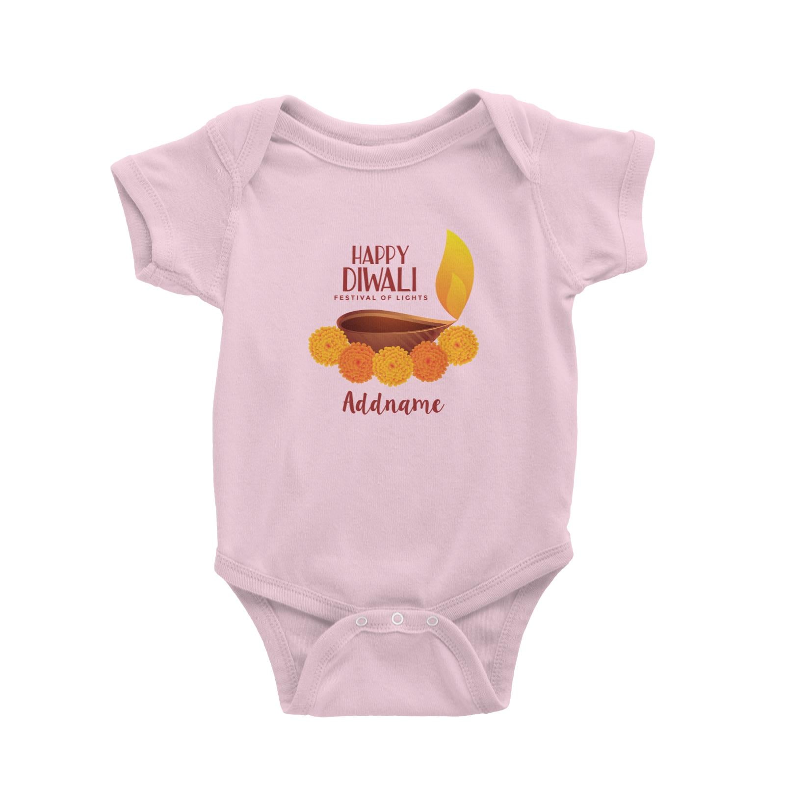 Deepavali Greetings Diyas With Flower Addname Baby Romper