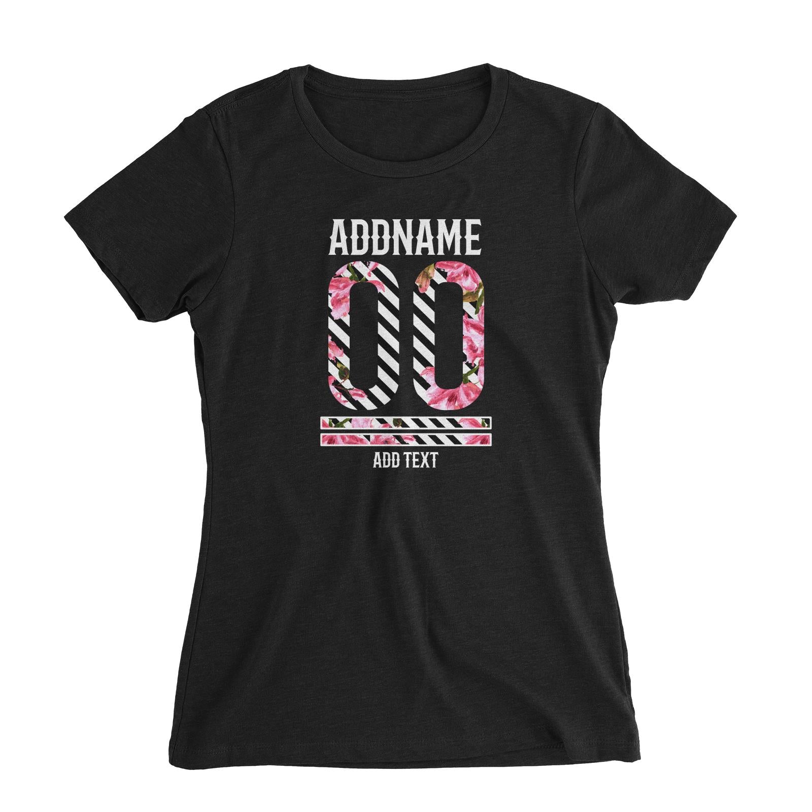 Pink Hibiscus Flower Stripes Jersey Personalizable with Name Number and Text Women's Slim Fit T-Shirt