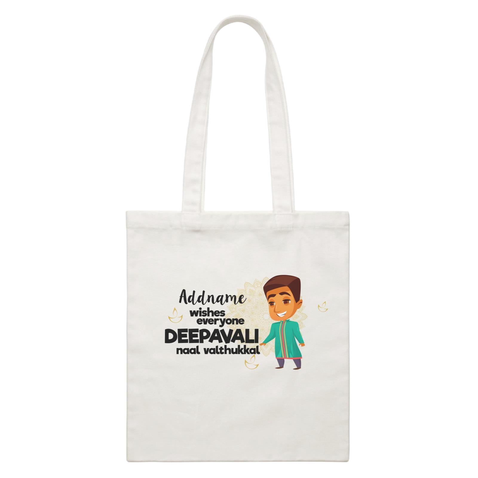 Cute Man Wishes Everyone Deepavali Addname White Canvas Bag