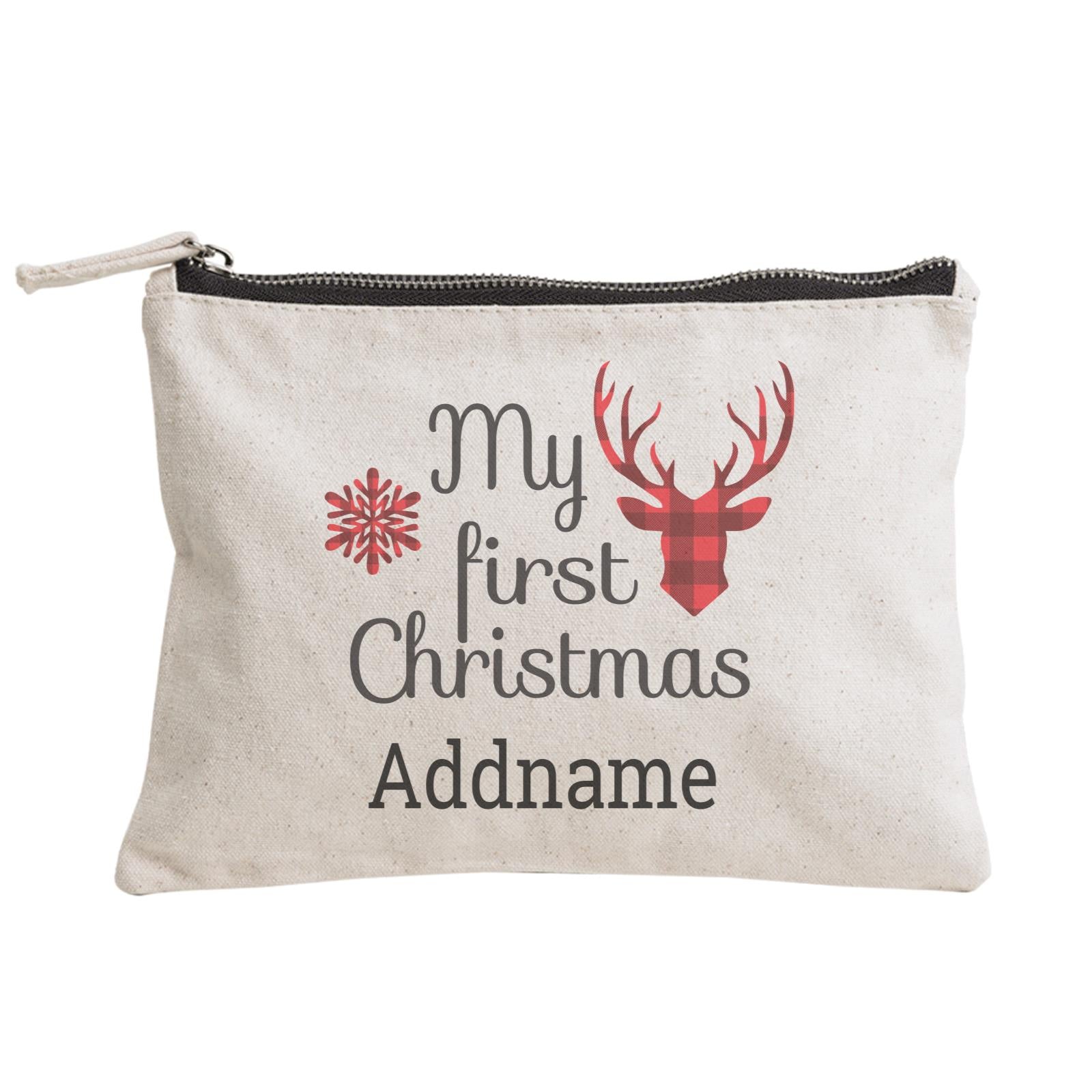 Christmas Series Reindeer Check Pattern My 1st Christmas Typography Zipper Pouch