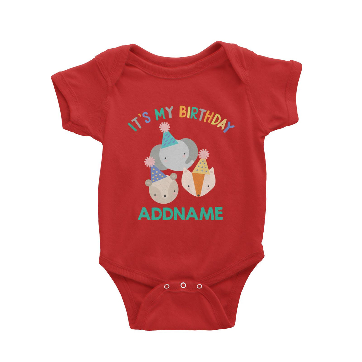 Cute It's My Birthday Safari Theme with Elephant, Fox and Squirrel Head Baby Romper