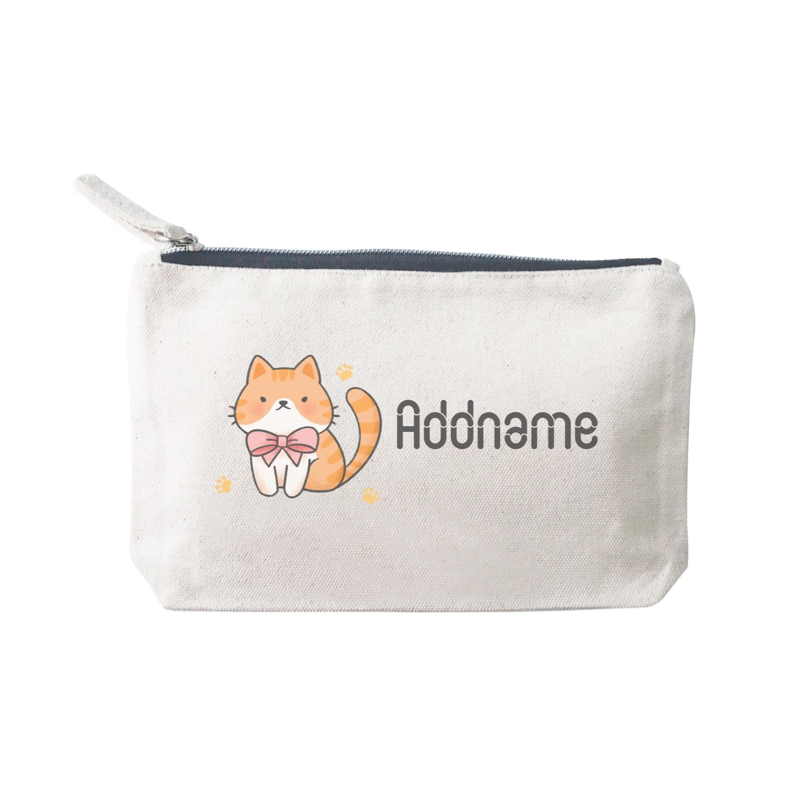 Cute Hand Drawn Style Brown Cat with Ribbon Addname SP Stationery Pouch 2
