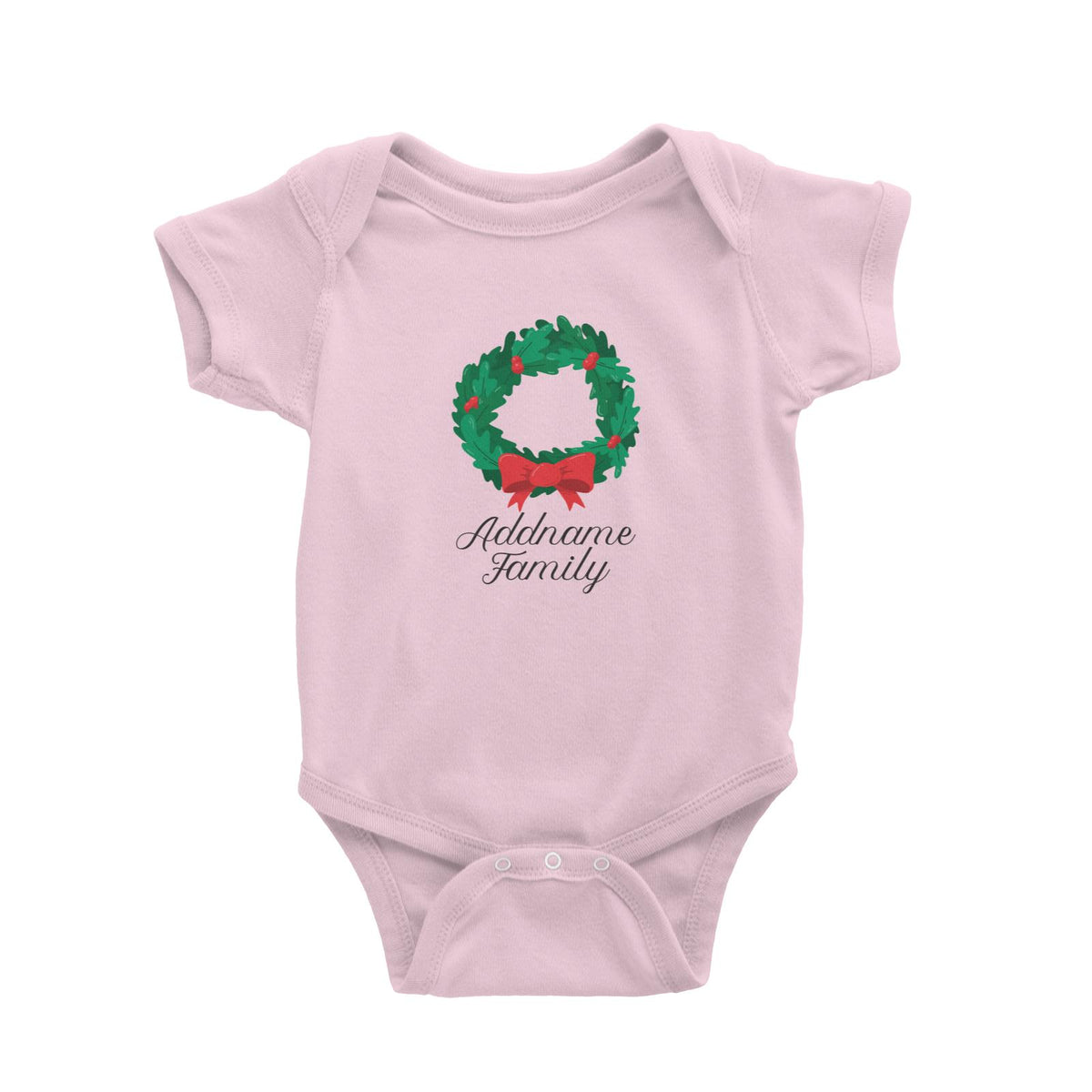Christmas Series Wreath with Ribbon Addname Family Baby Romper