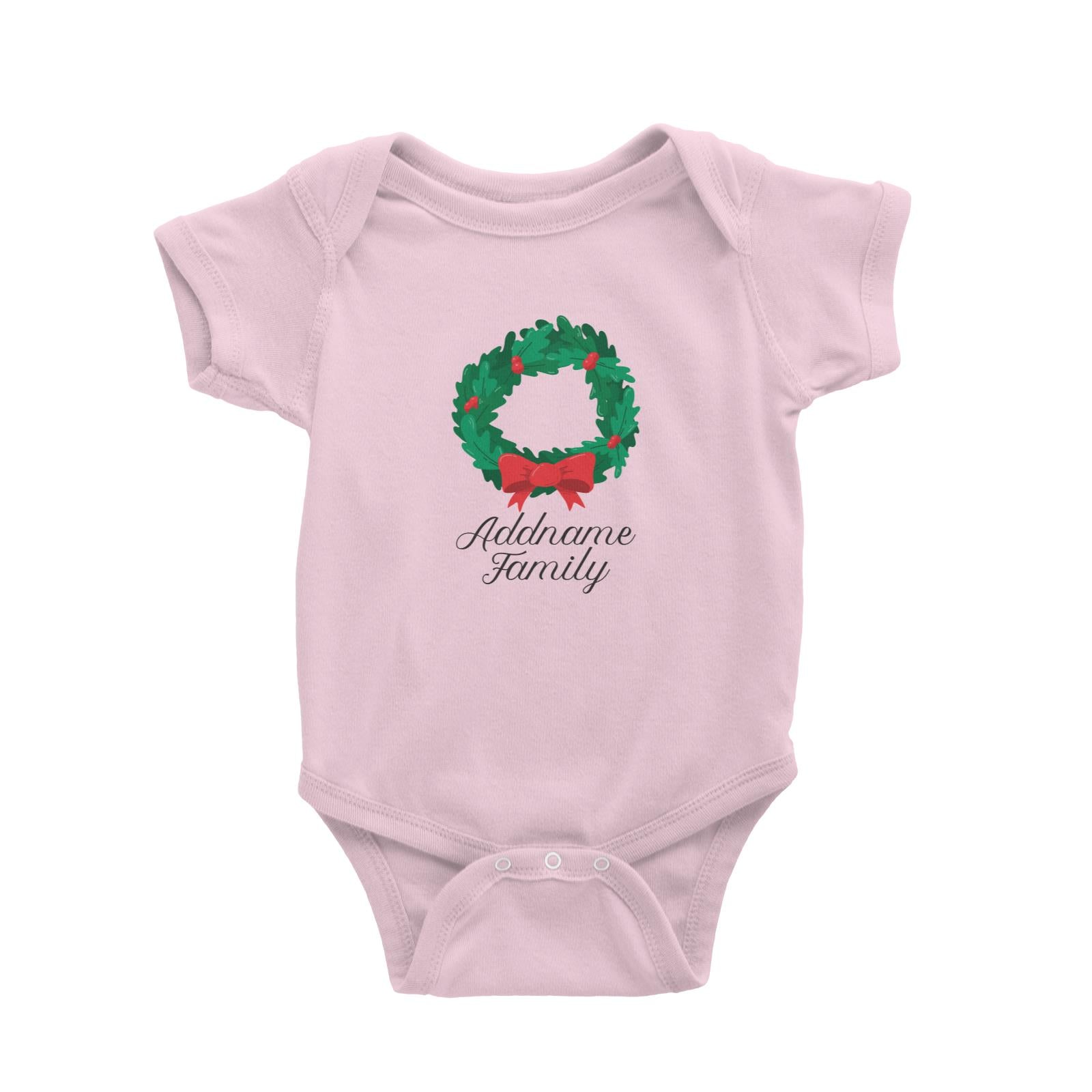 Christmas Series Wreath with Ribbon Addname Family Baby Romper